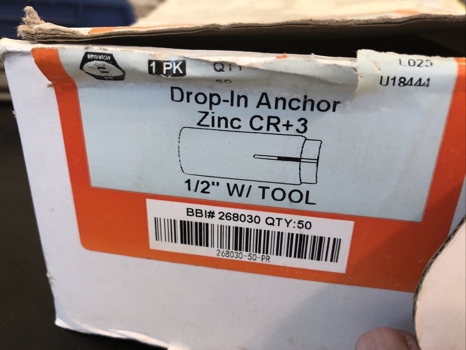 U.S. Anchor 1/2″ Drop In Anchor Zinc CR+3 Box of 39 New Units