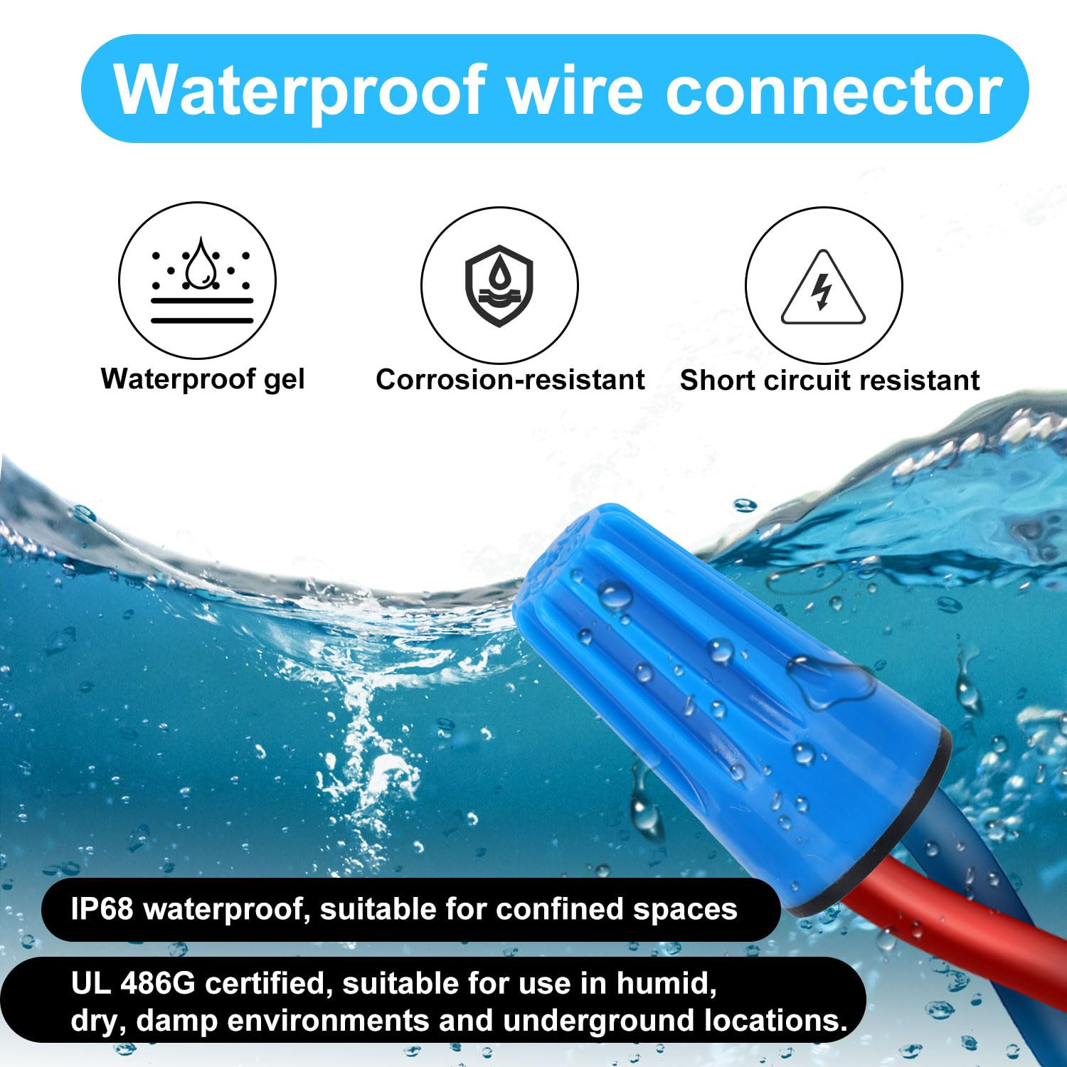 50Pcs Waterproof Wire Electrical Connectors, 22AWG-8AWG Outdoor Seal Nuts Cap UL