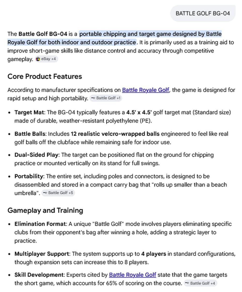 1 NEW BATTLE GOLF BG-04 PORTABLE INDOOR OUTDOOR GOLF GAME NIB ***MAKE OFFER***