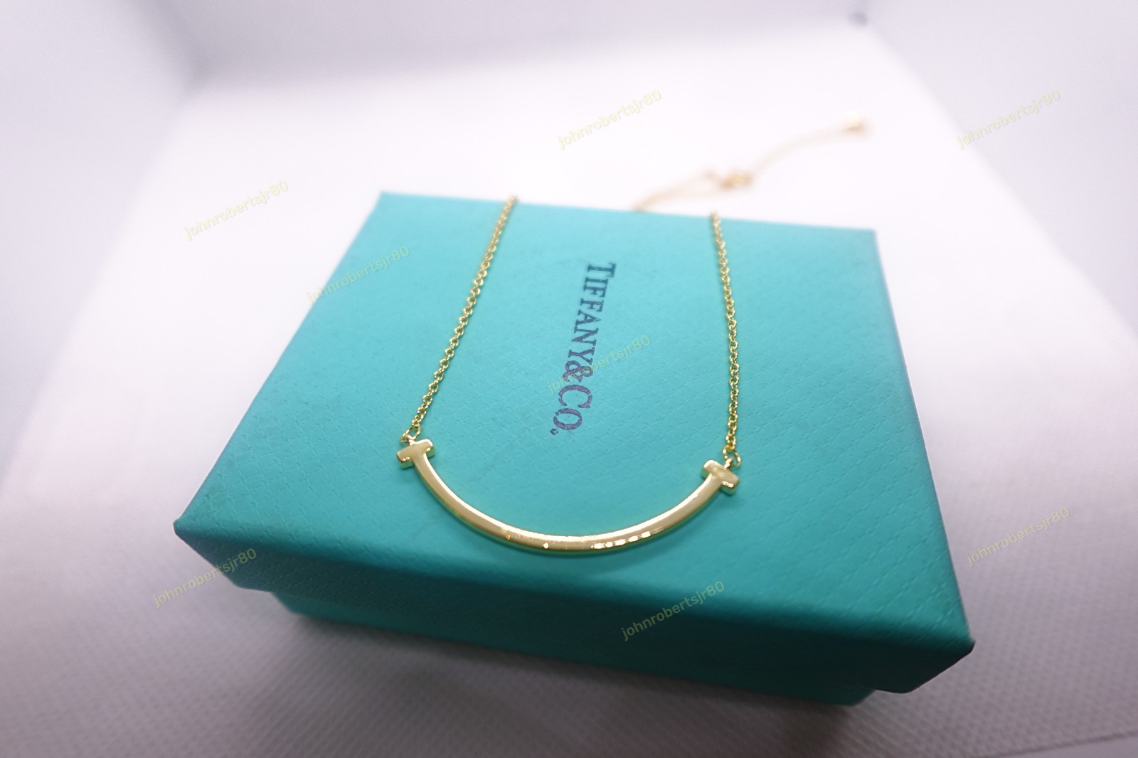New.TiIffany&Co.T Smile-Small Diamond&Pendant 18K Gold 38cm Necklace Case