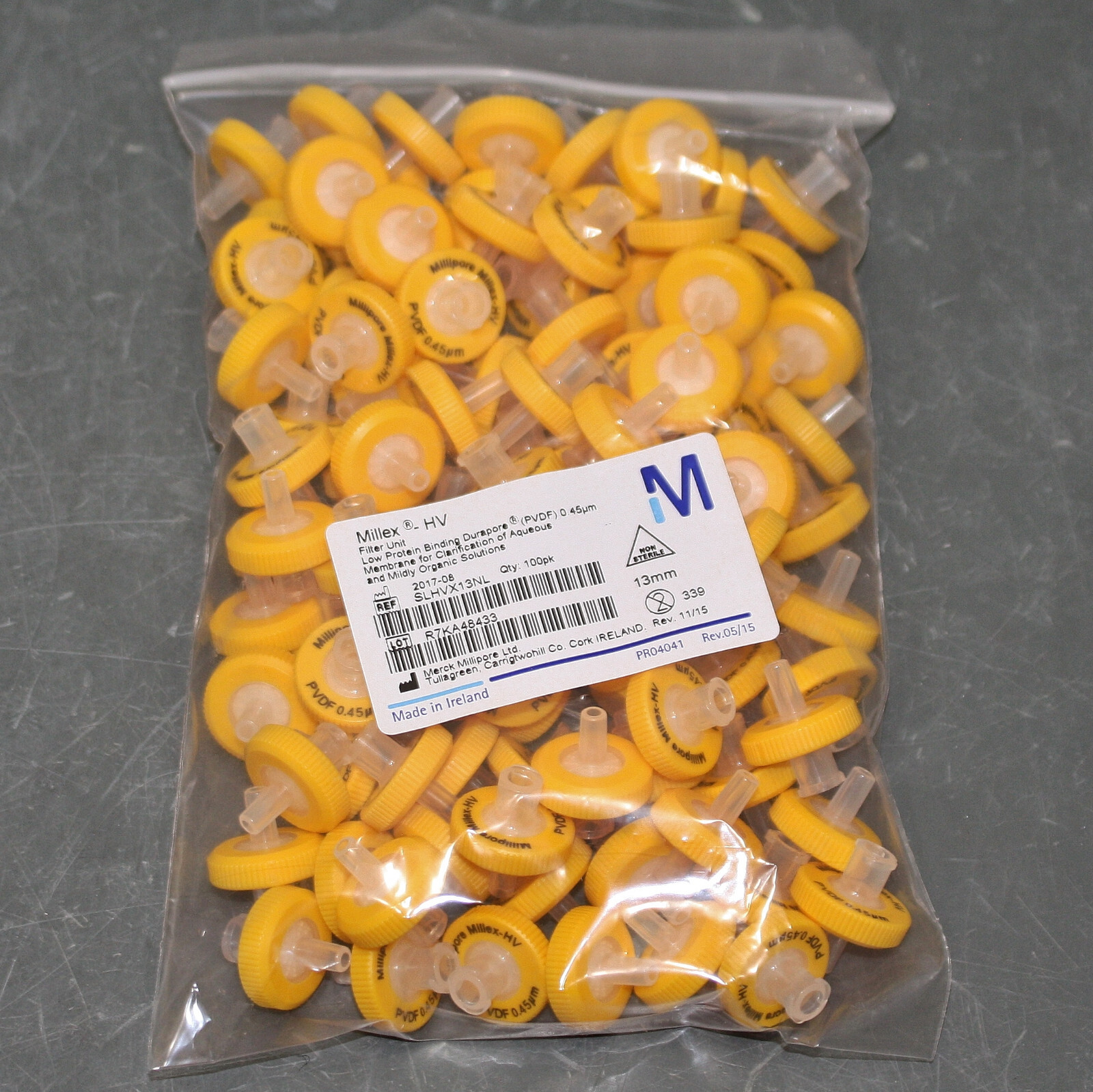 (100) Millipore Millex HV Syringe Filter Unit SLHVX13NL, 0.45 μm, PVDF, 13mm