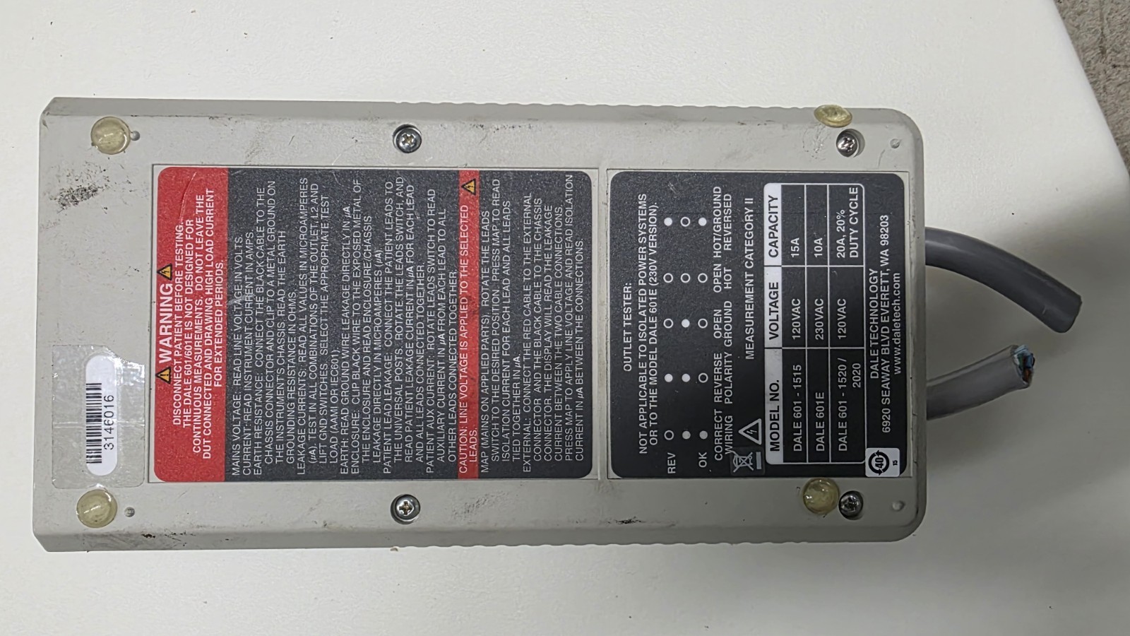 Dale Technology Dale 601 Safety Analyzer w Cut Cable