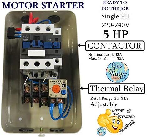 5 Hp Single Phase Motor Starter 220 240V Adjustable 22 34 Amps Steel Housing