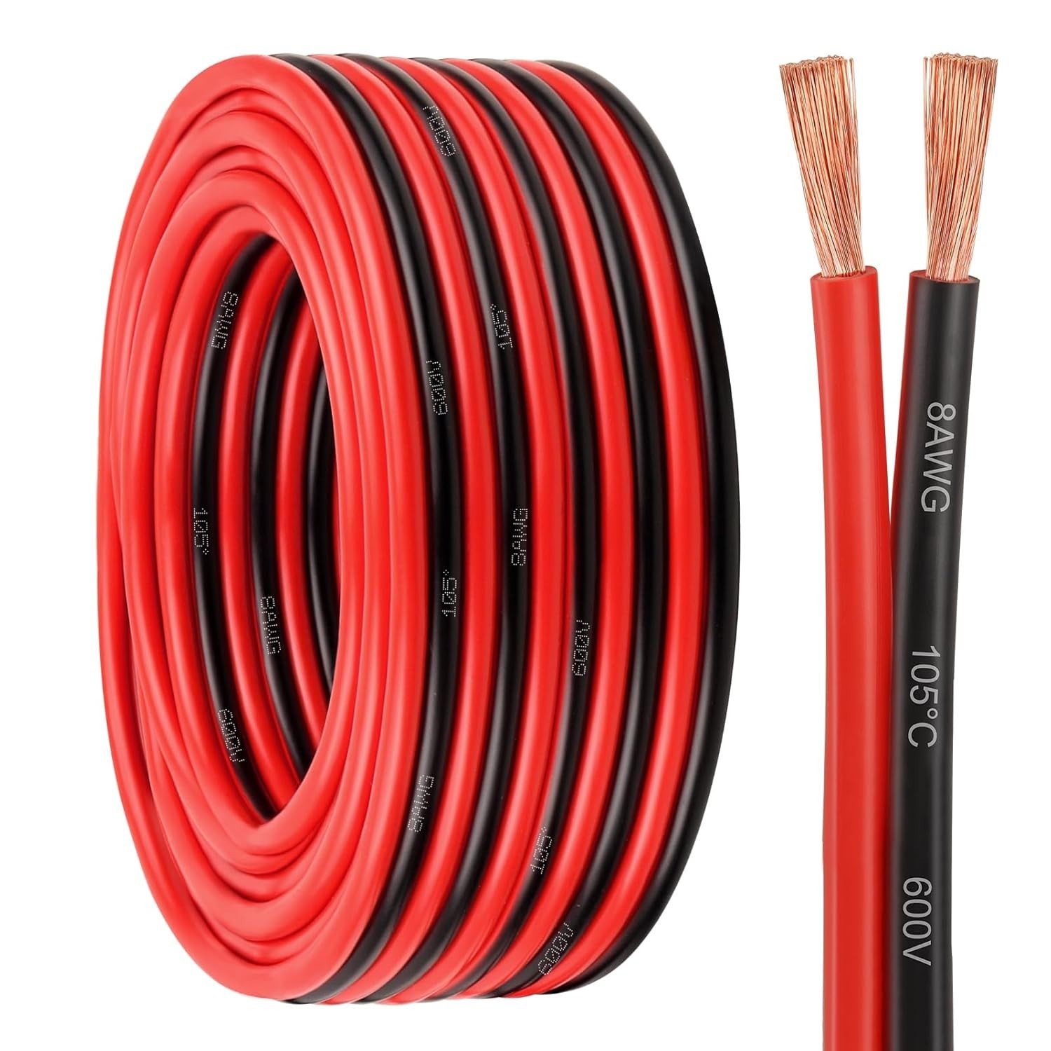 8 Gauge Wire 2 Conductors Copper Wire, 8 AWG Battery Cable Oxygen Free Copper Wi