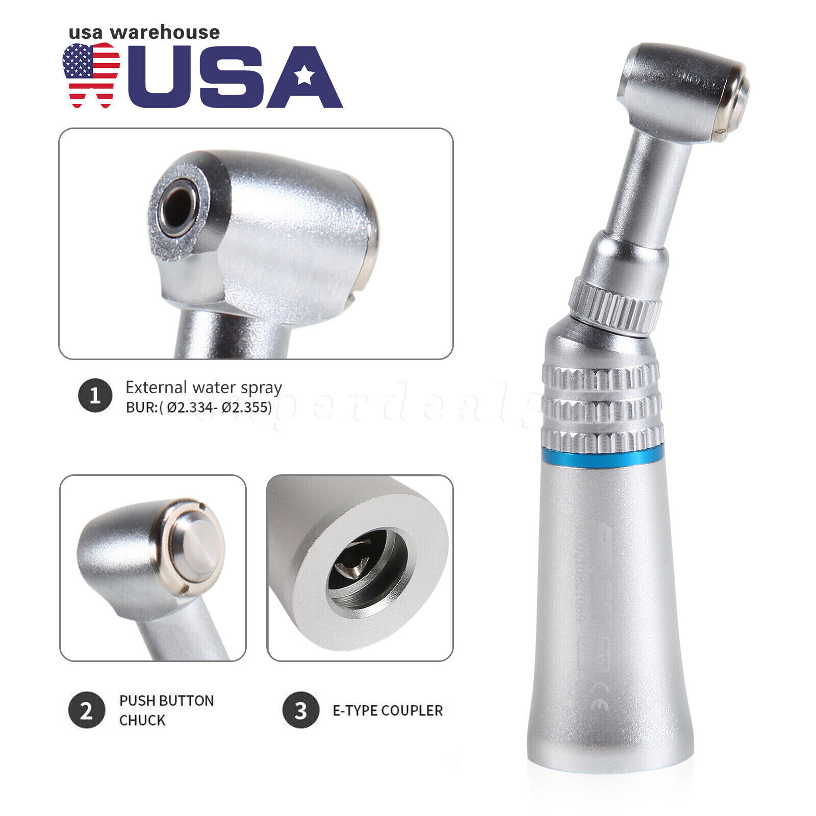 NSK Style Dental Slow Low Speed Contra Angle Handpiece Push Button E-type SEASKY