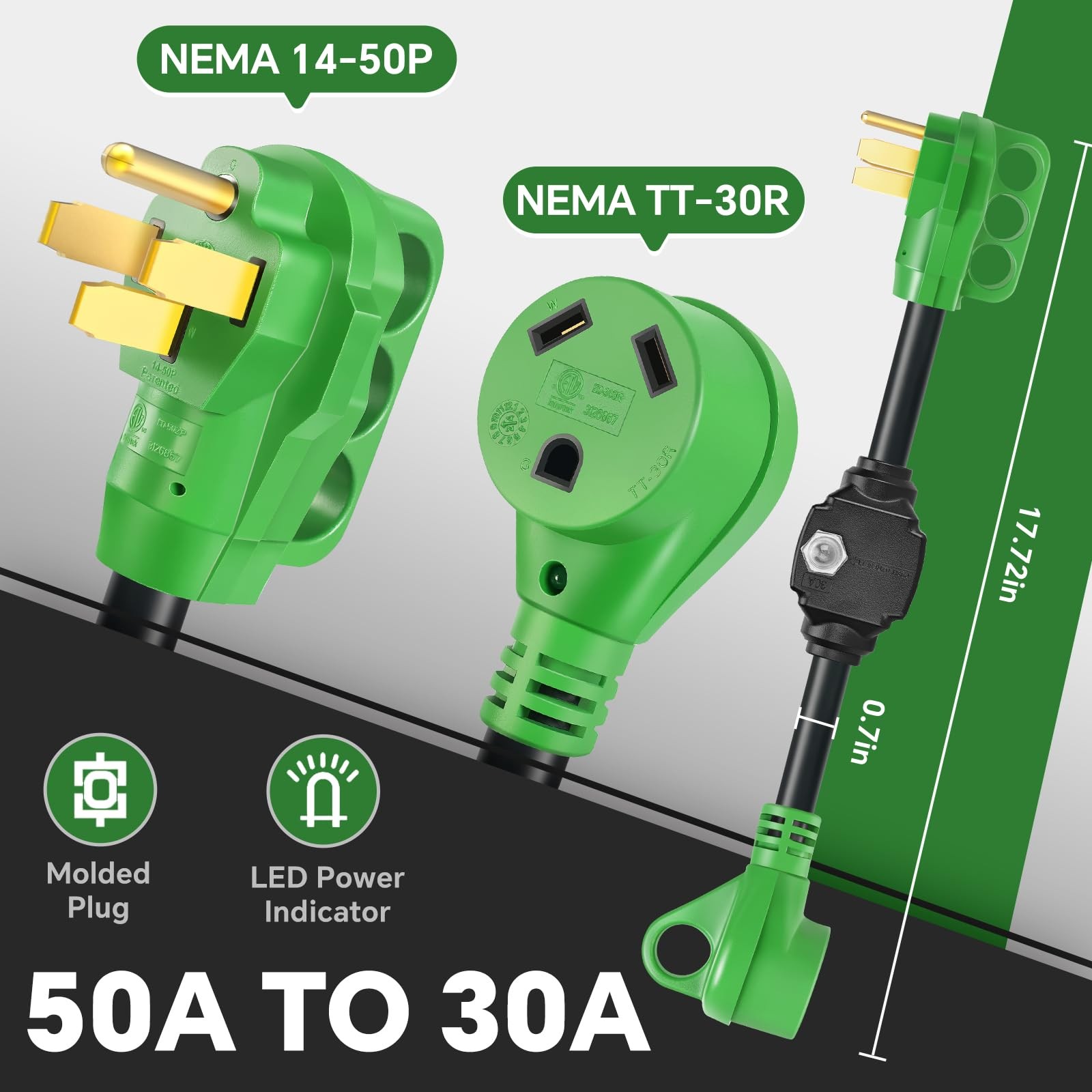 50A to 30A RV Adapter & Surge Protector with Circuit Breaker – ETL Listed