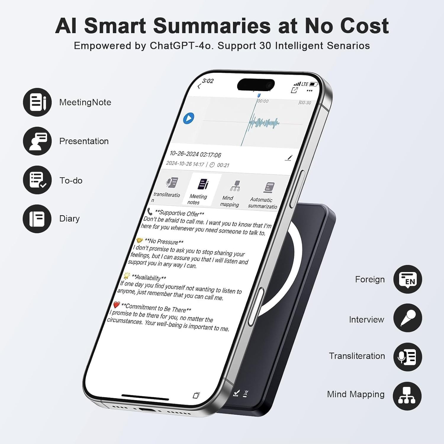 128GB Voice Activated Recorder with AI-Intelligent Triple Noise Reduction,