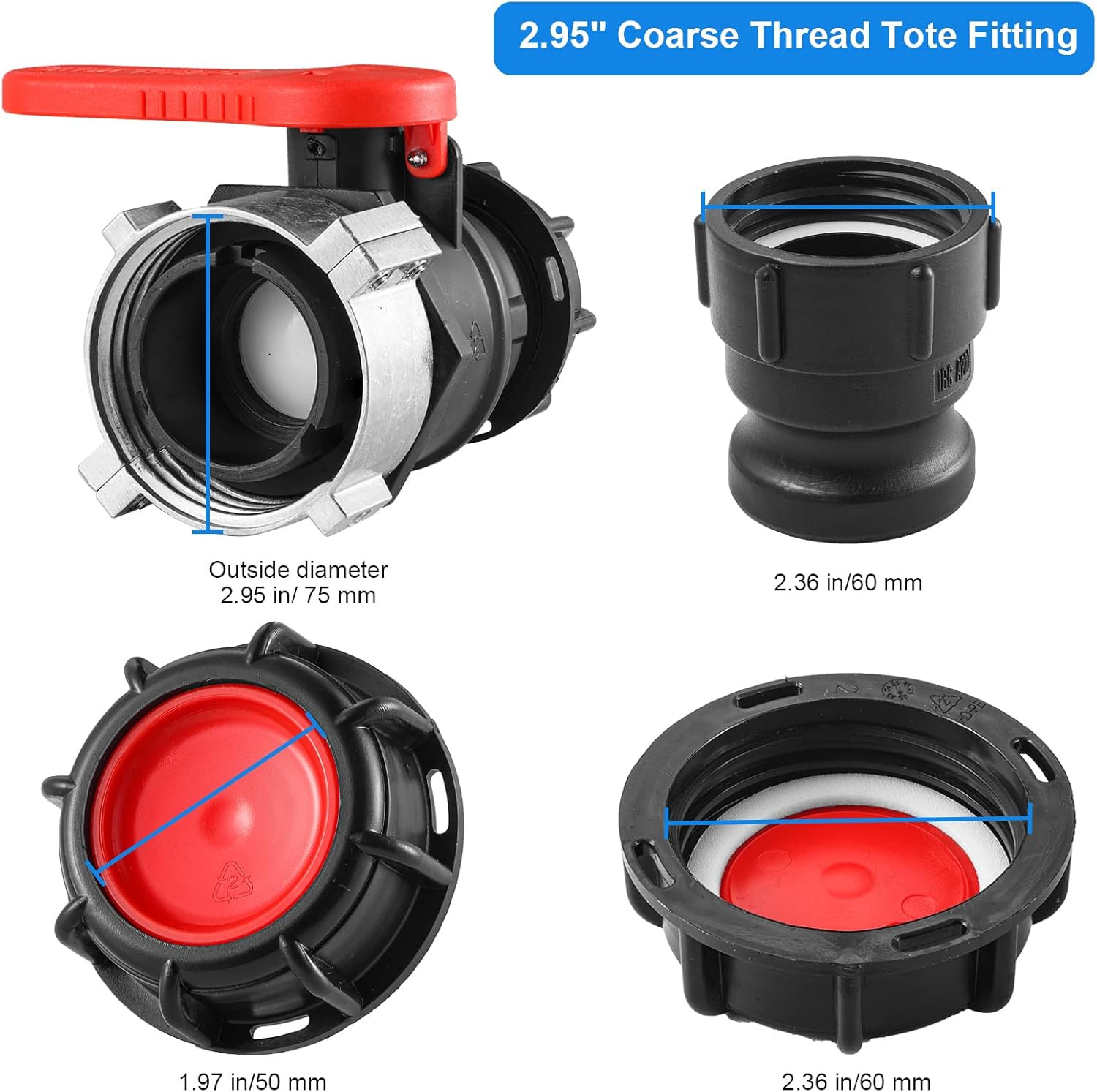 75mm IBC Tote Tank Adapter Ball Valve, 2.95″ Coarse Thread Tote IBC Ball Valve C