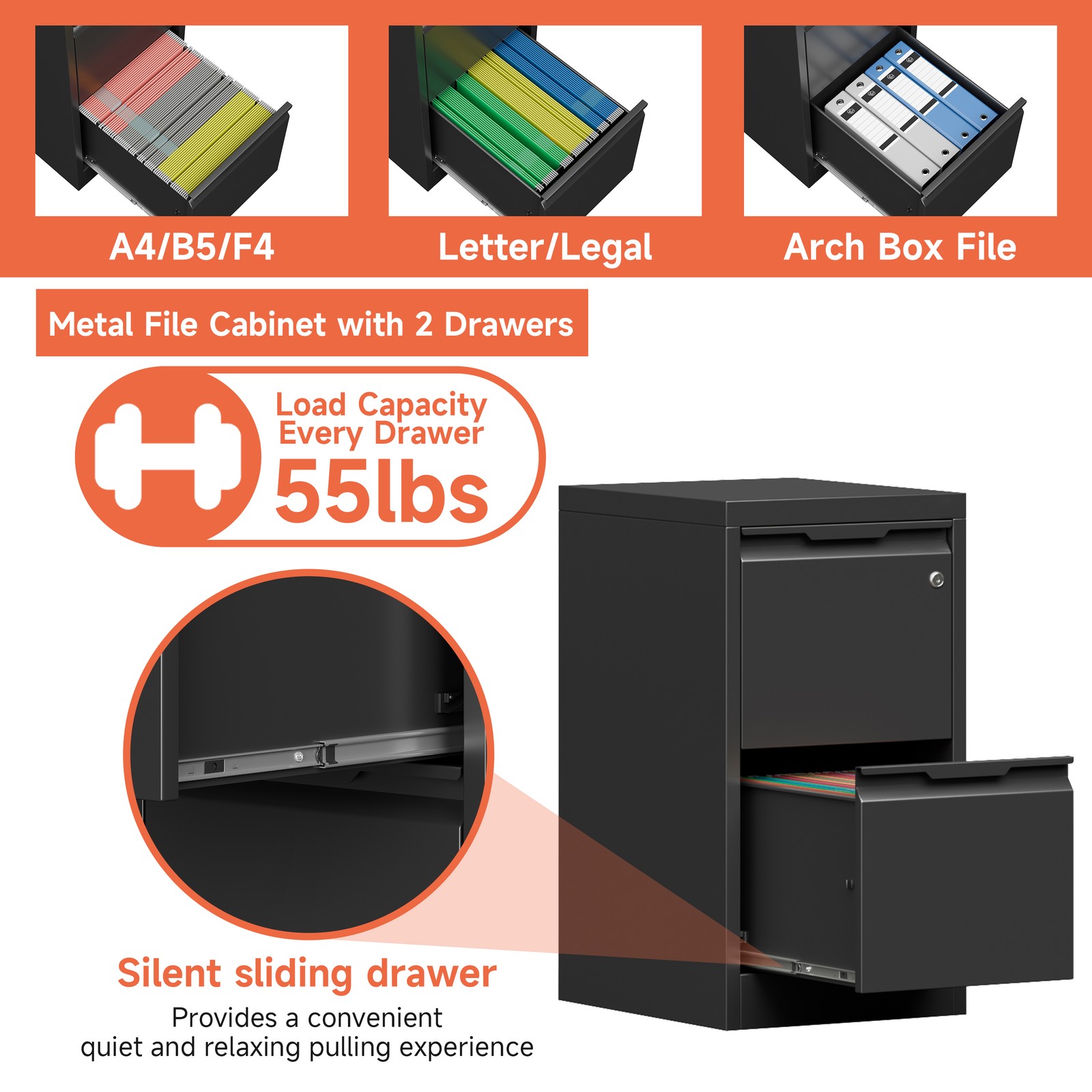 NEW Metal Vertical File Storage Cabinet with Lock 2 Drawer Office Filing Cabinet
