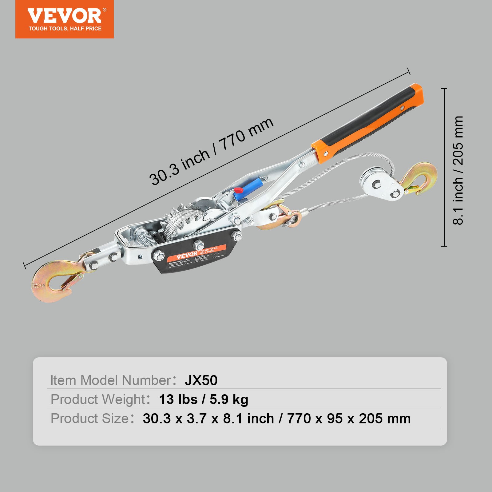 VEVOR Power Puller Come Along Winch 5 Ton 11023 lb Heavy Duty Pull Hoist 3 Hooks