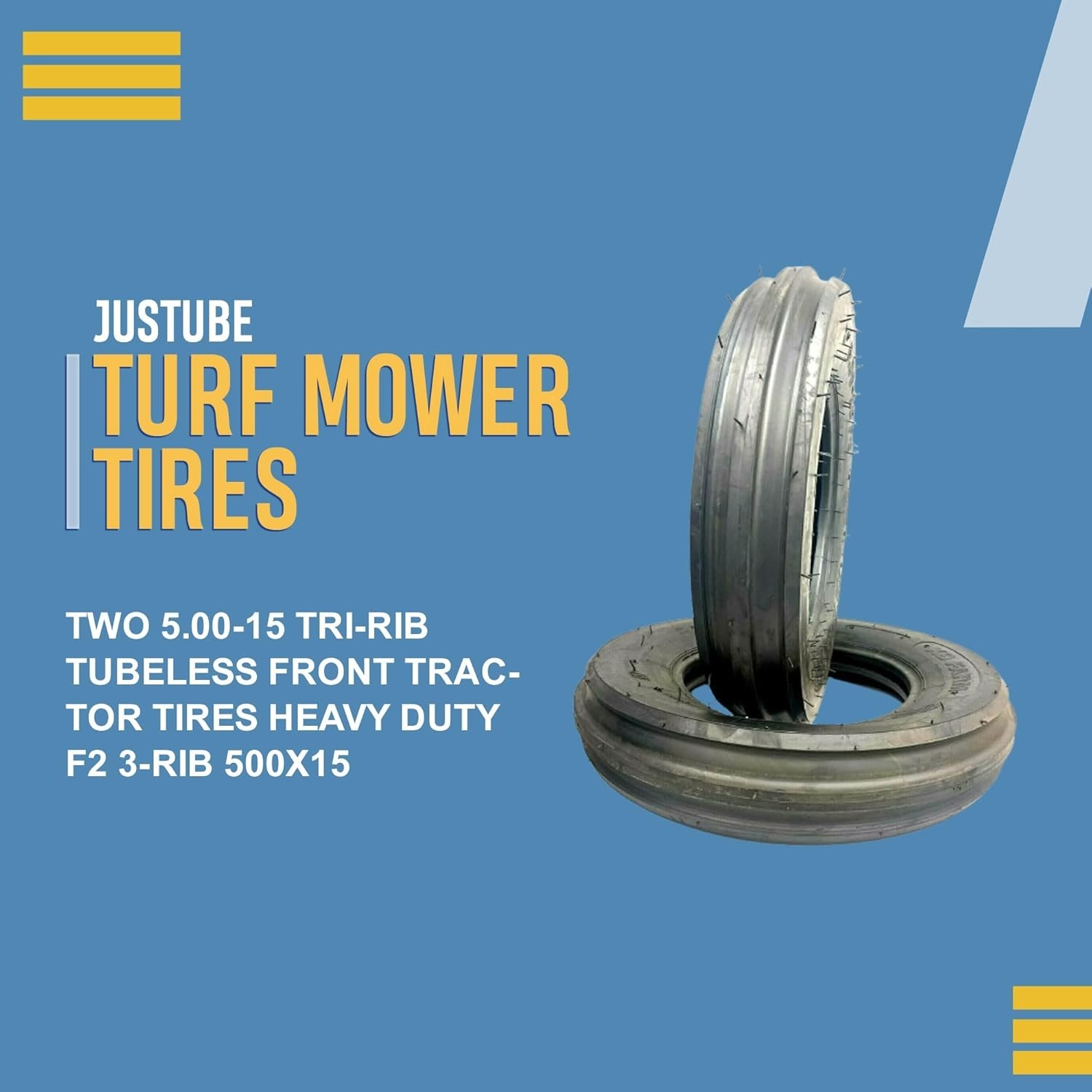 TWO NEW 5.00-15 5.00×15, 3 Rib F2 Tractor Farm 2 TIRES