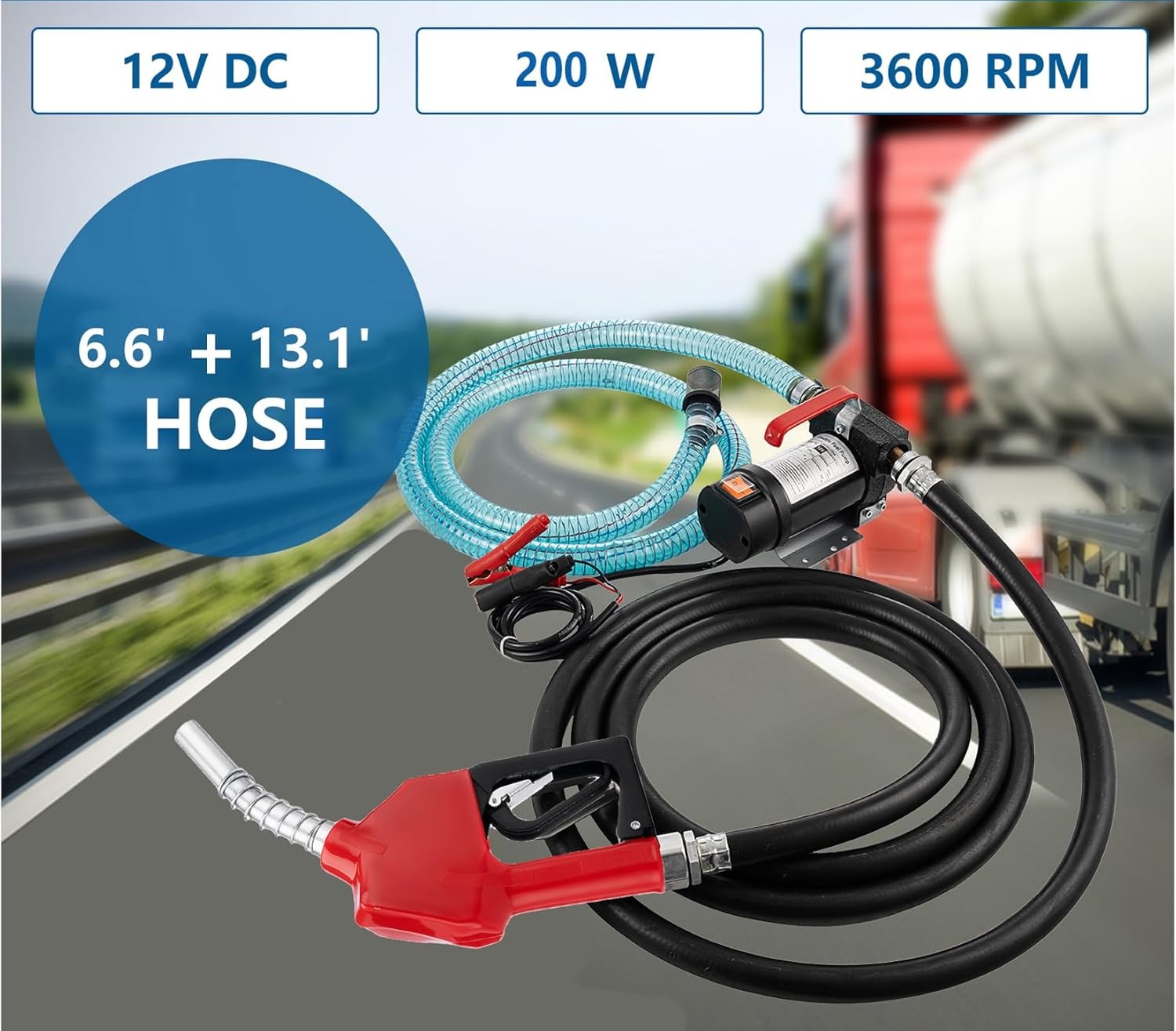 Fuel Transfer Pump Electric Diesel Kerosene Pump 200W 12V DC 10GPM Nozzle Hoses