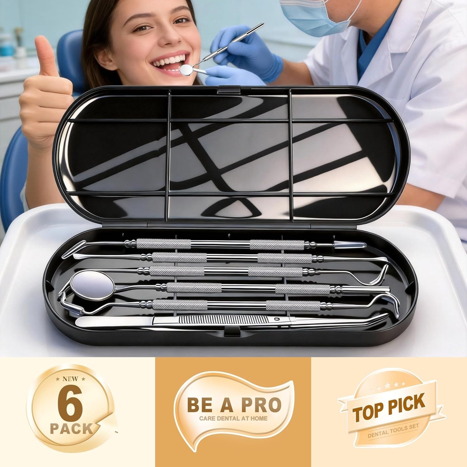 Dental Tools Plaque Remover Teeth Cleaning Tool﻿s Kit 6 Pcs Dental Care Kit S…