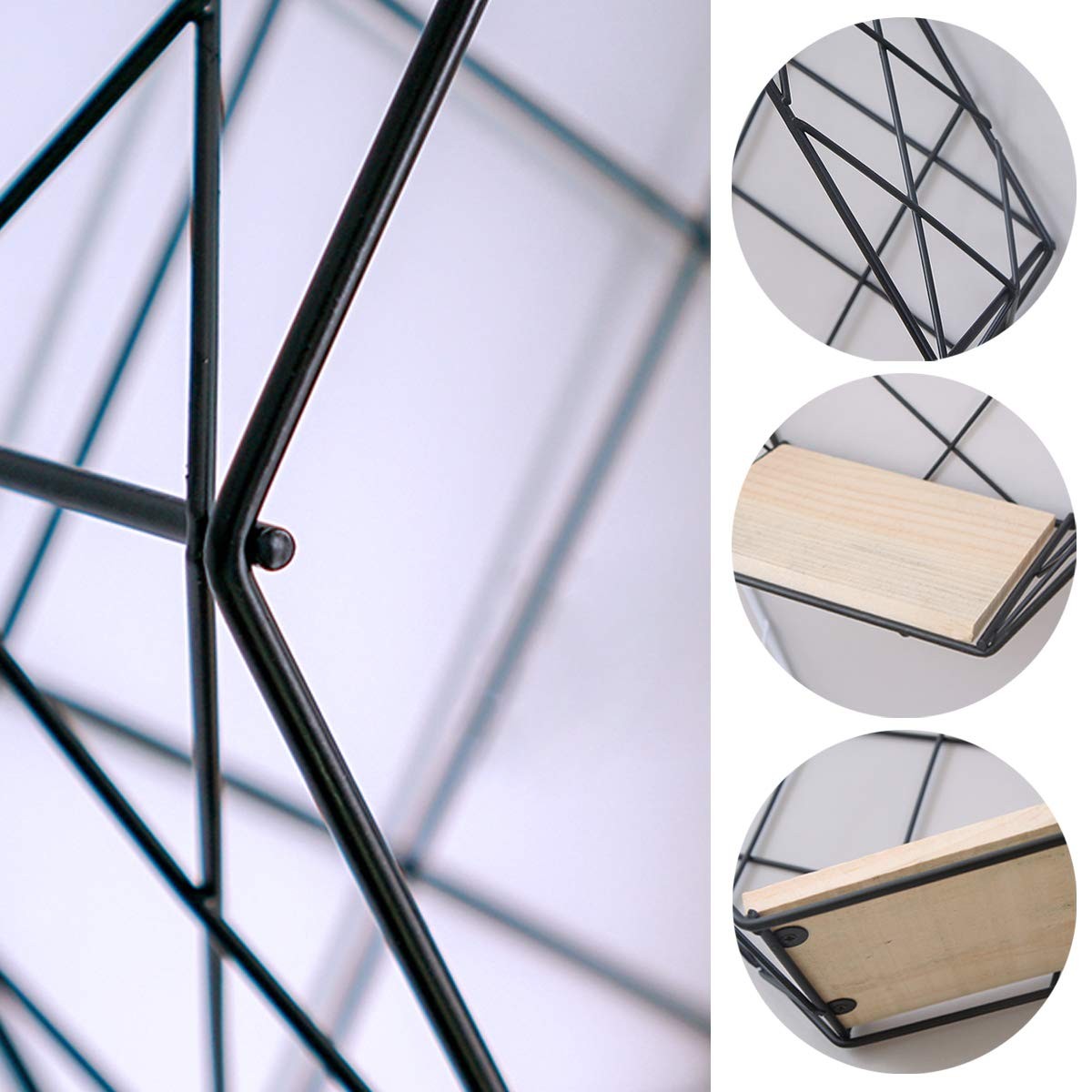 Infinite Node Floating Shelves Wall Mounted Metal Wire Art Lattice, Black