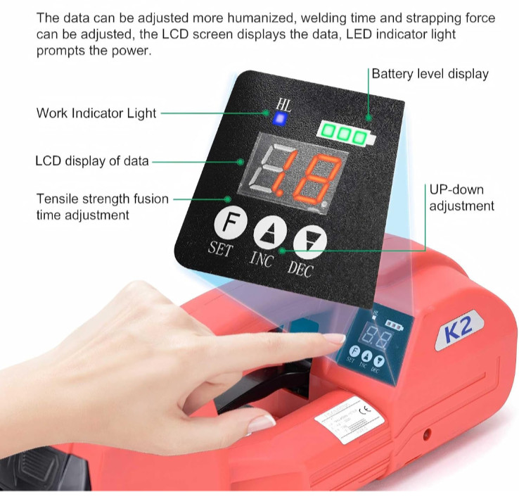 Handheld Electric Strapping Machine with Display and 4000mAh Battery Adjustable