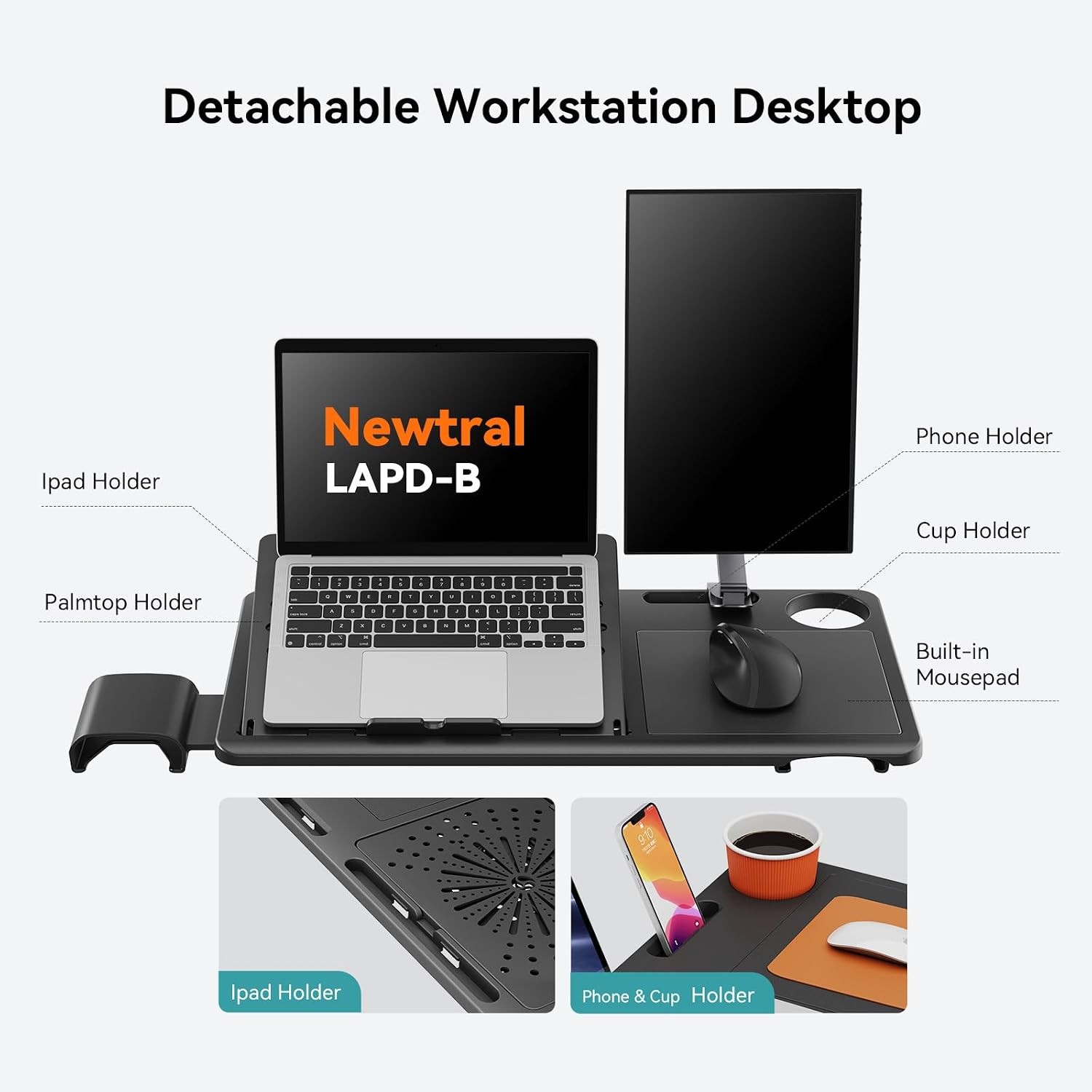 Computer Desk Chair with Retractable Laptop Tray, Auto Tracking Lumbar Support,