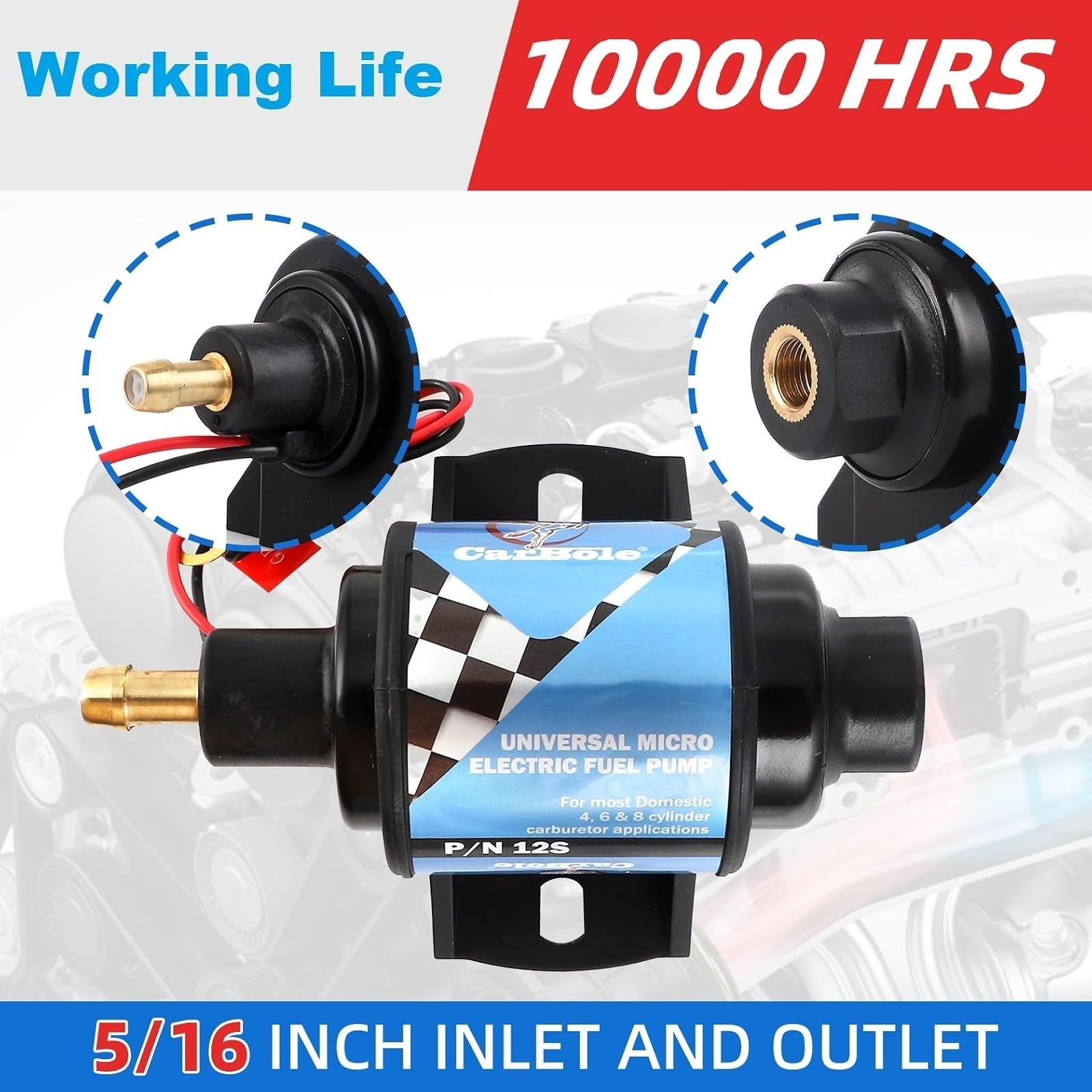 CarBole 12V Electric Fuel Transfer Pump 35 GPH 4-7 PSI Gasoline Diesel