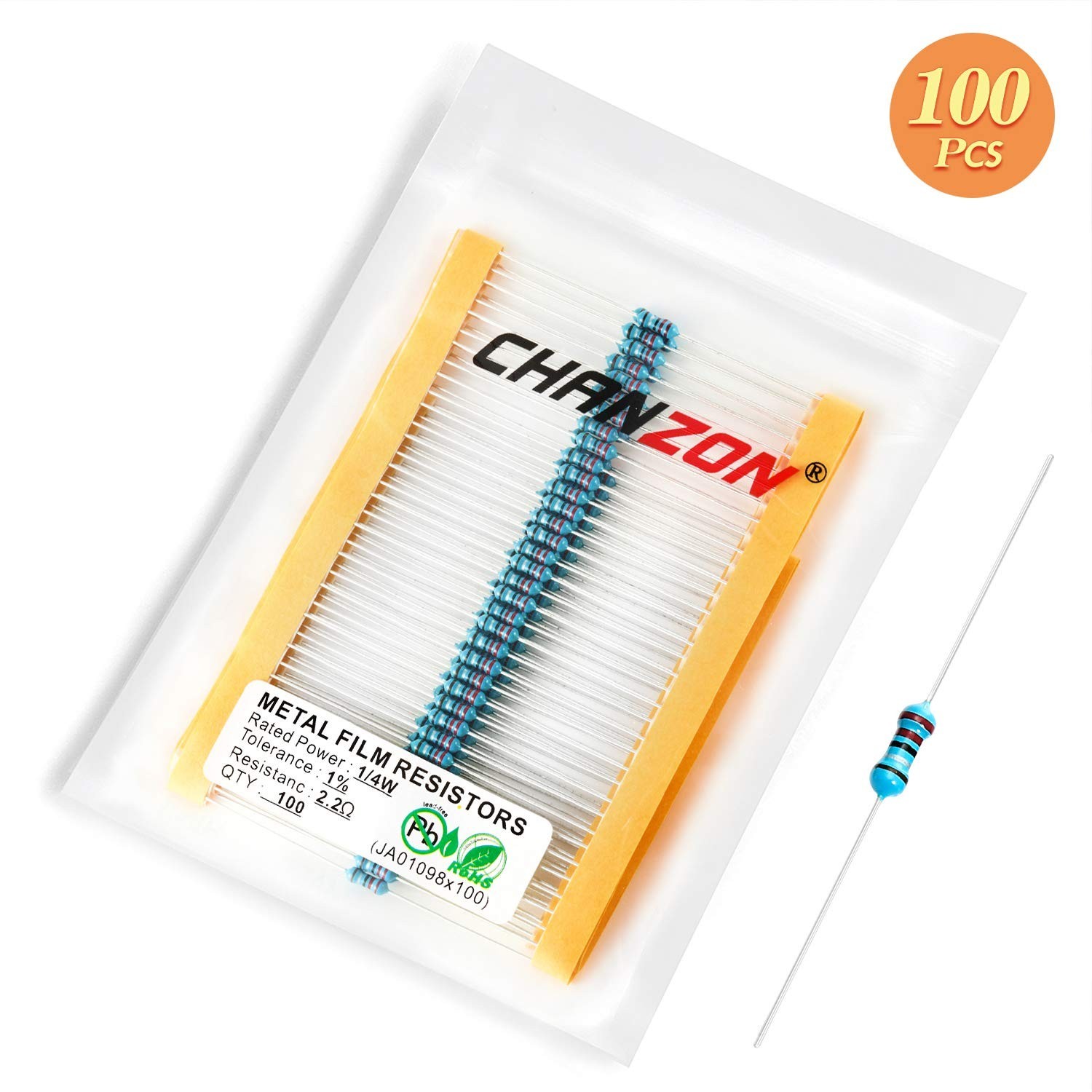 100pcs 1/4W 0.25W 2.2 Ω ohm 2r2 Metal Film Fixed Resistor 0.01 ±1% Tolerance …