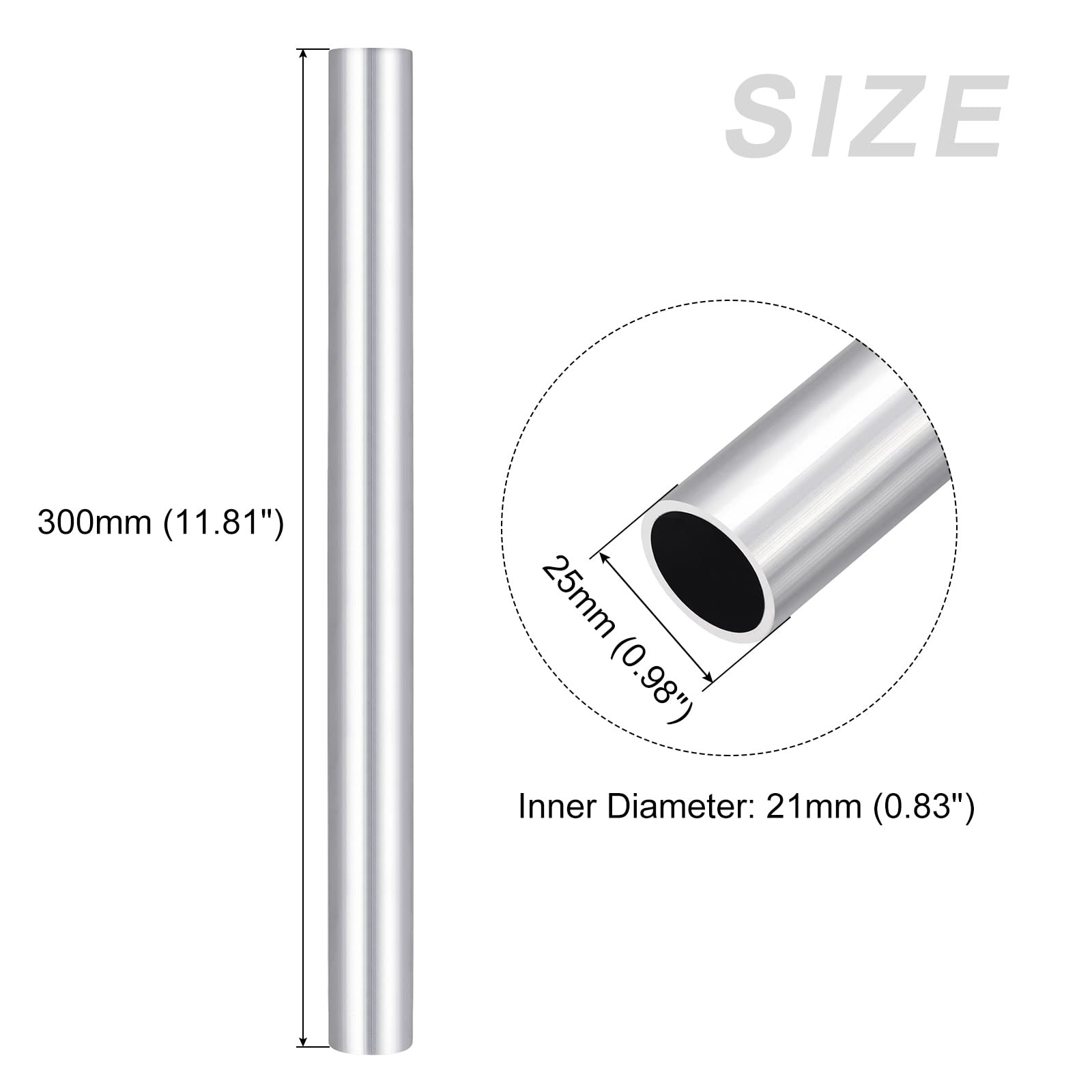 METALLIXITY 6063 Aluminum Tube (25mm OD x 21mm ID x 300mm L), Aluminum Round …