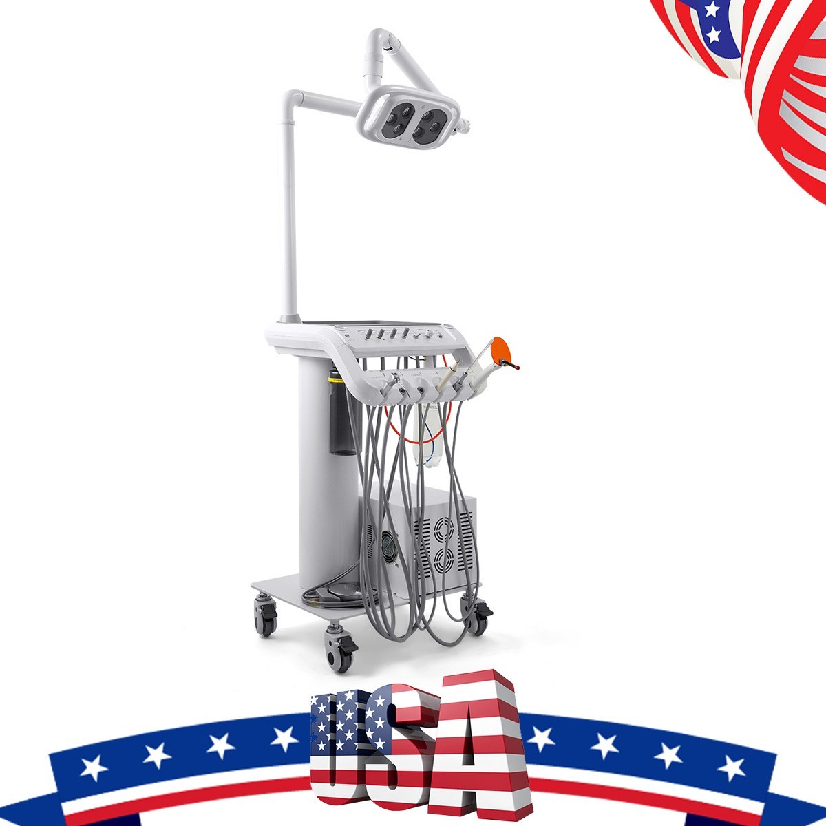 Dental Portable Delivery Unit System Air Compressor Cart /w+ Surgical Lamp Light