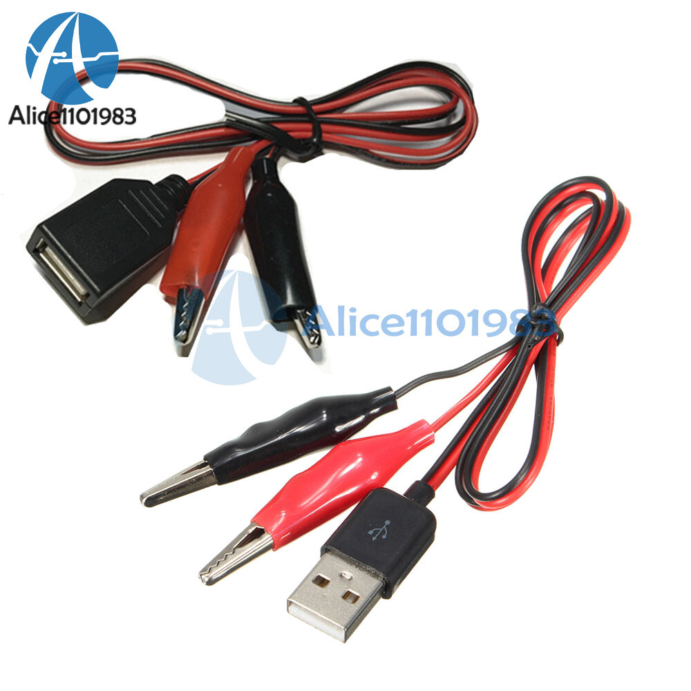 Alligator Test Clip Clamp to USB Female/Male Connector Adapter Cable Cord