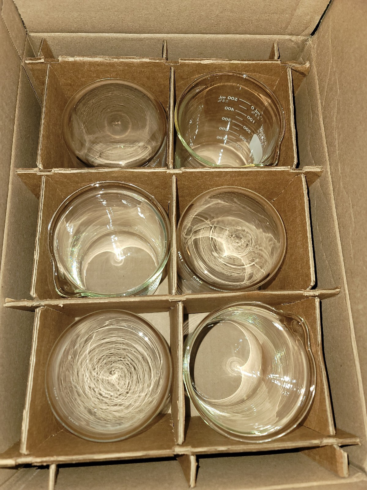 PYREX 1000-600, 600ml Griffin Low Form Beaker, Double Scale, Graduated (qty 6)