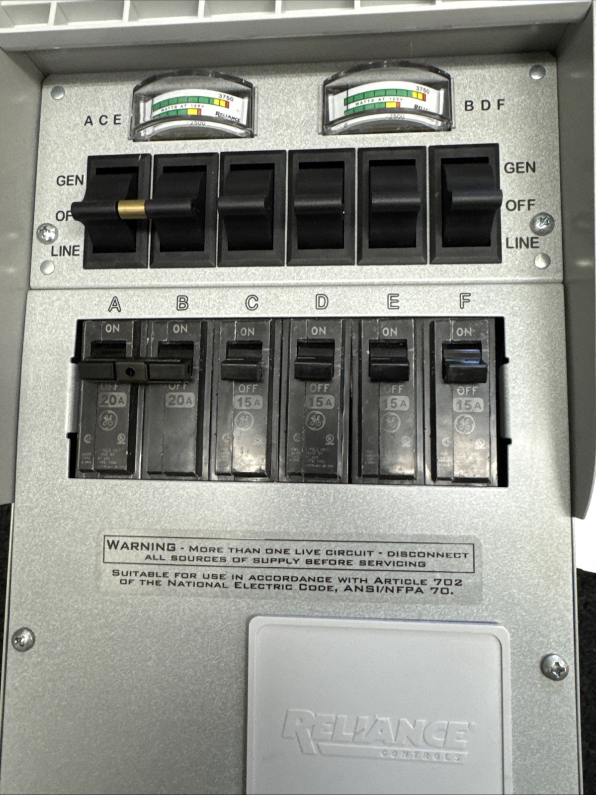 Reliance Controls Pro Tran 2 Generator Power Transfer Switch 6 Circuit W/Plug