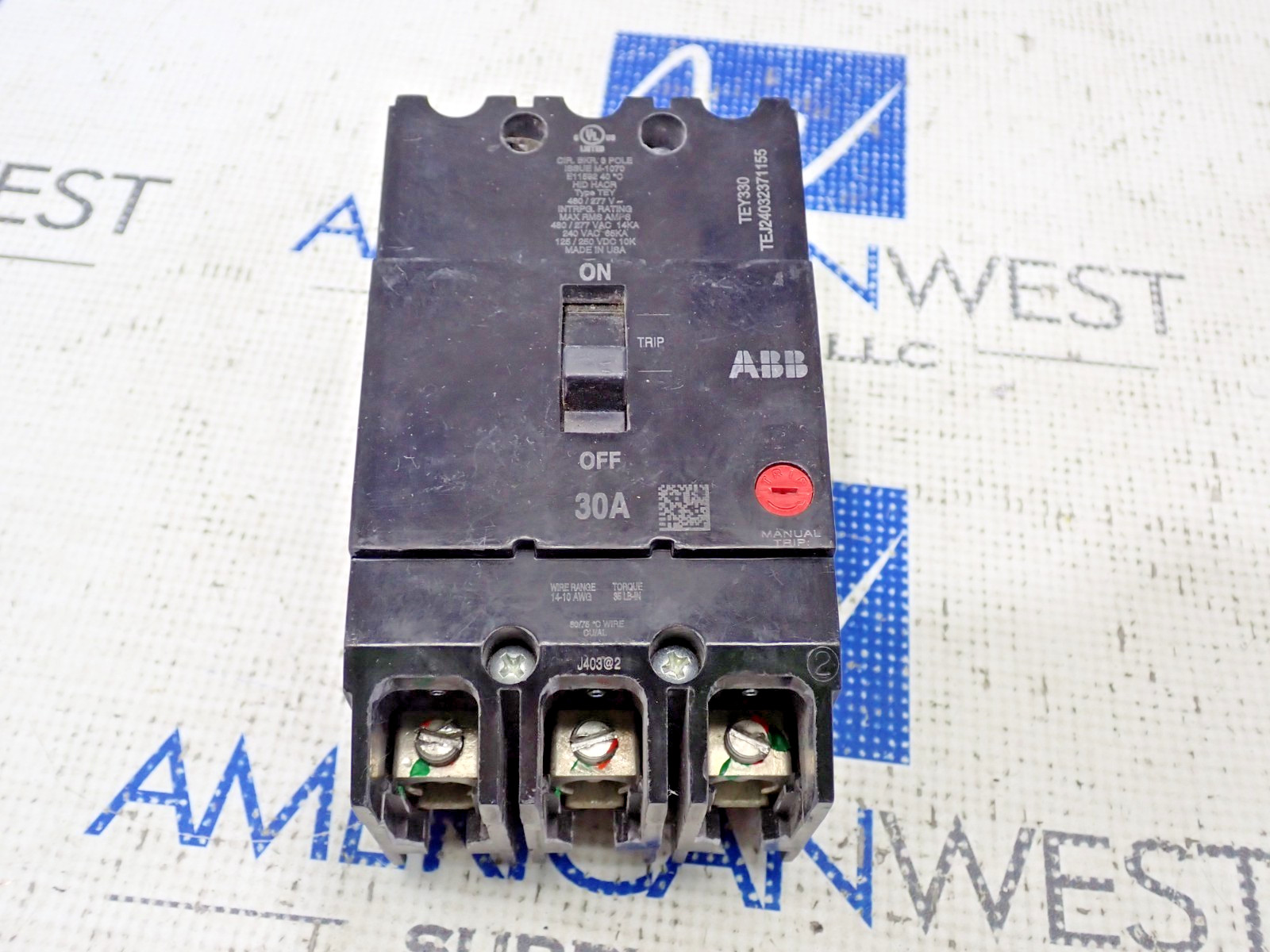 ABB TEY330 3 Pole 30 Amp 480Y/277 Volt Bolt On Type TEY Circuit Breaker – Tested