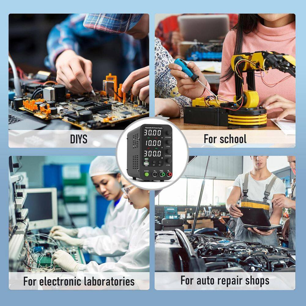 DC Power Supply 0-32V 0-10A Switching with 20W USB and Type-C Quick-Charge, LED