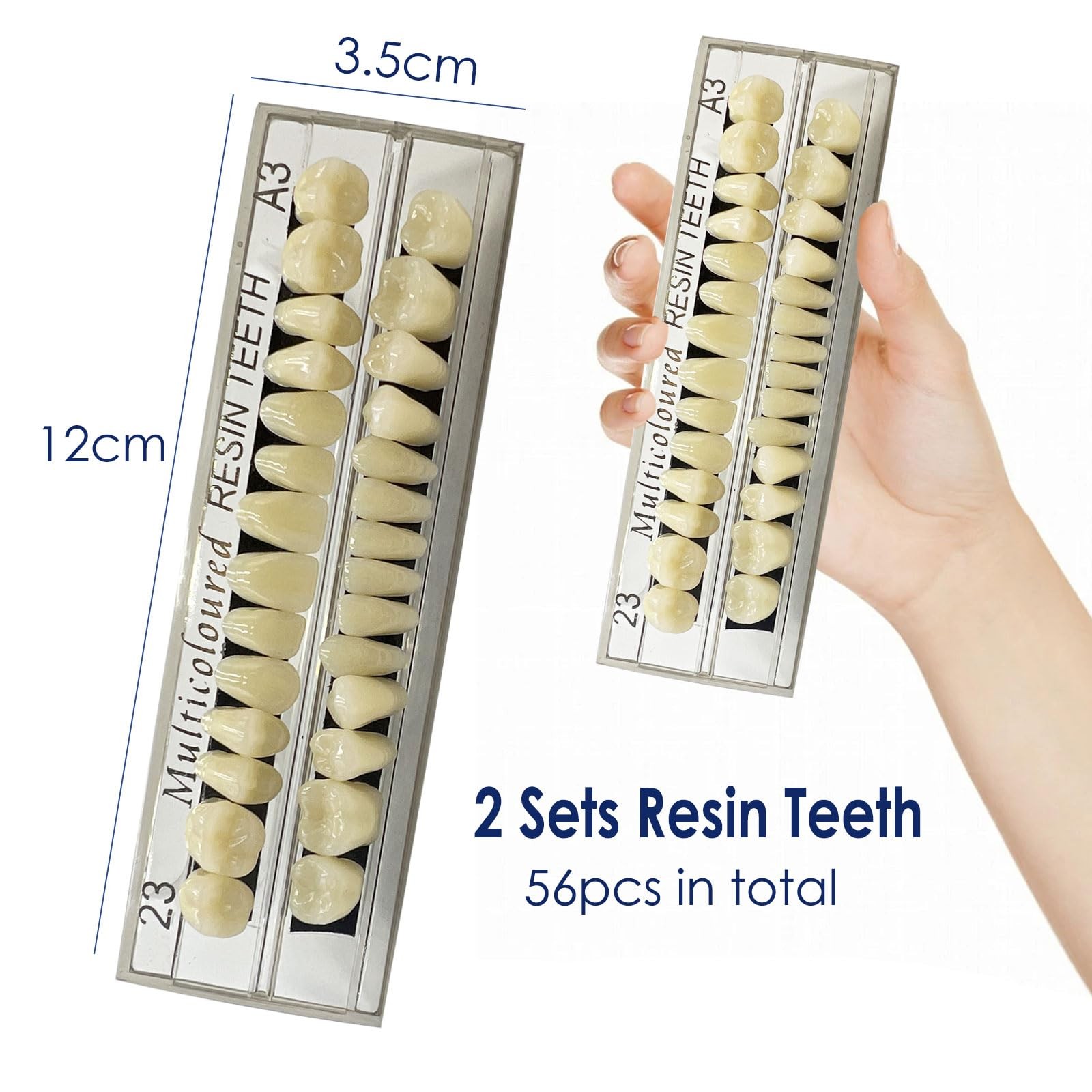 56 Pcs False Teeth Fake Teeth 2 Sets Synthetic Resin Dental Tooth, Upper Lowe…