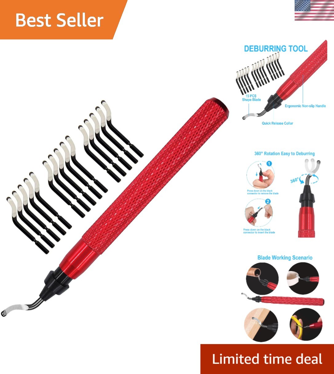 15-Piece Swivel Blade Deburring Tool for Precision Burr Removal in All Materials