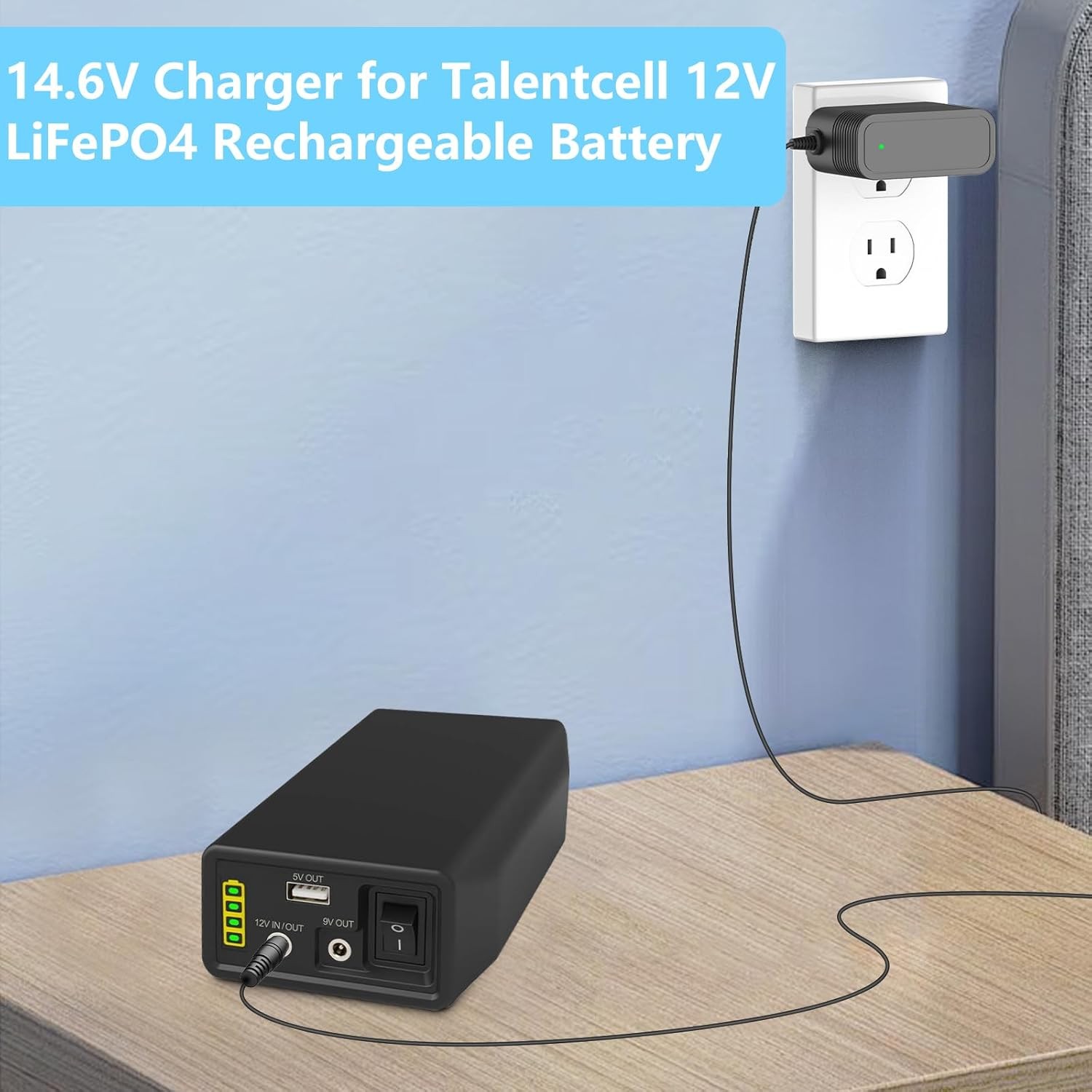 14.6V 2A LiFePO4 Battery Charger for 12V with Dual Alligator Clips Fast Charging