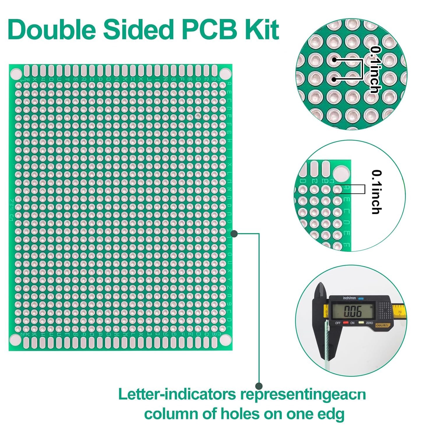 Rindion 32-Pc Double-Sided FR-4 PCB Prototype Boards 5 Sizes with Mounting Holes