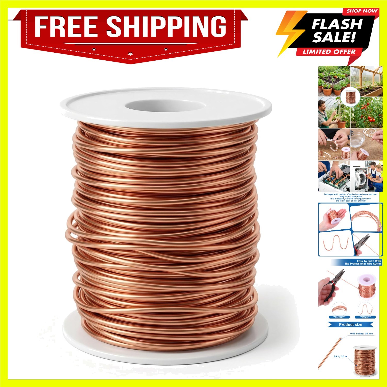 14 Gauge Copper Wire 0.06 inches 1.6mm 98 Feet Dead Soft Solid Bare Copper Wi…