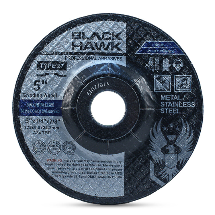 50 Pack – 5″ x 1/4″ x 7/8″ Black Hawk Grinding Wheels T27 Discs for Metal