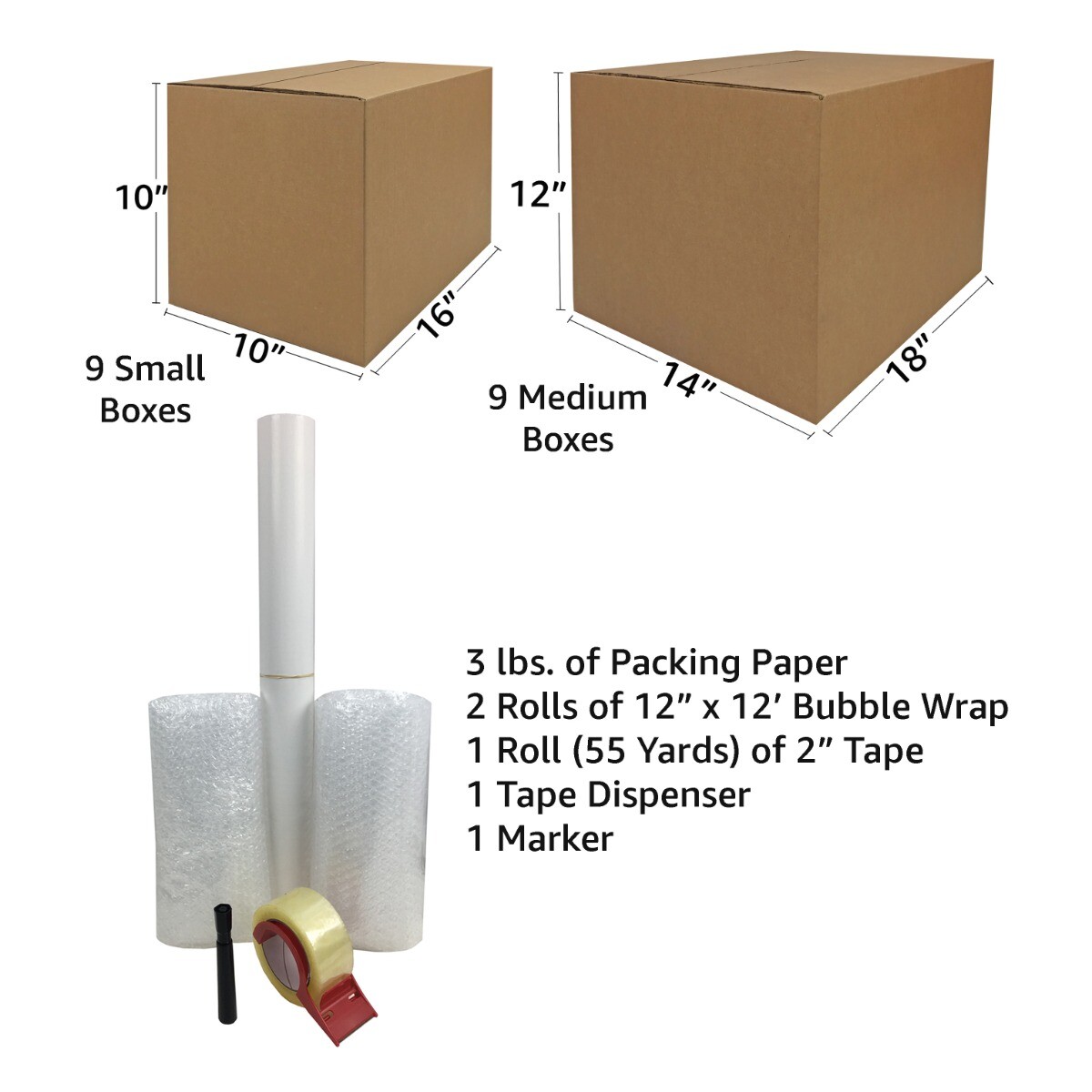 UBMOVE Basic Moving Boxes Kit #1 + Supplies 18 Moving Boxes, Bubble, & Tape