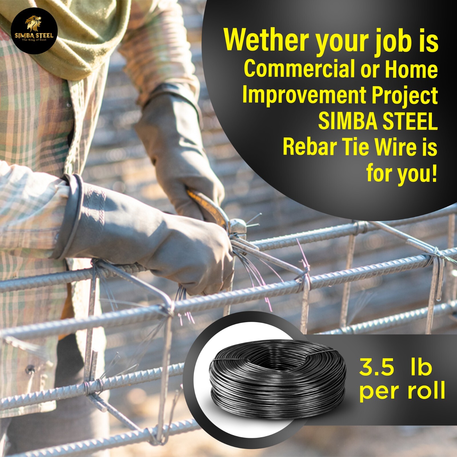 Lot of 3 x 3.5 lb Black Annealed Rebar Tie Wire 16 Gauge, (990ft) SIMBA STEEL