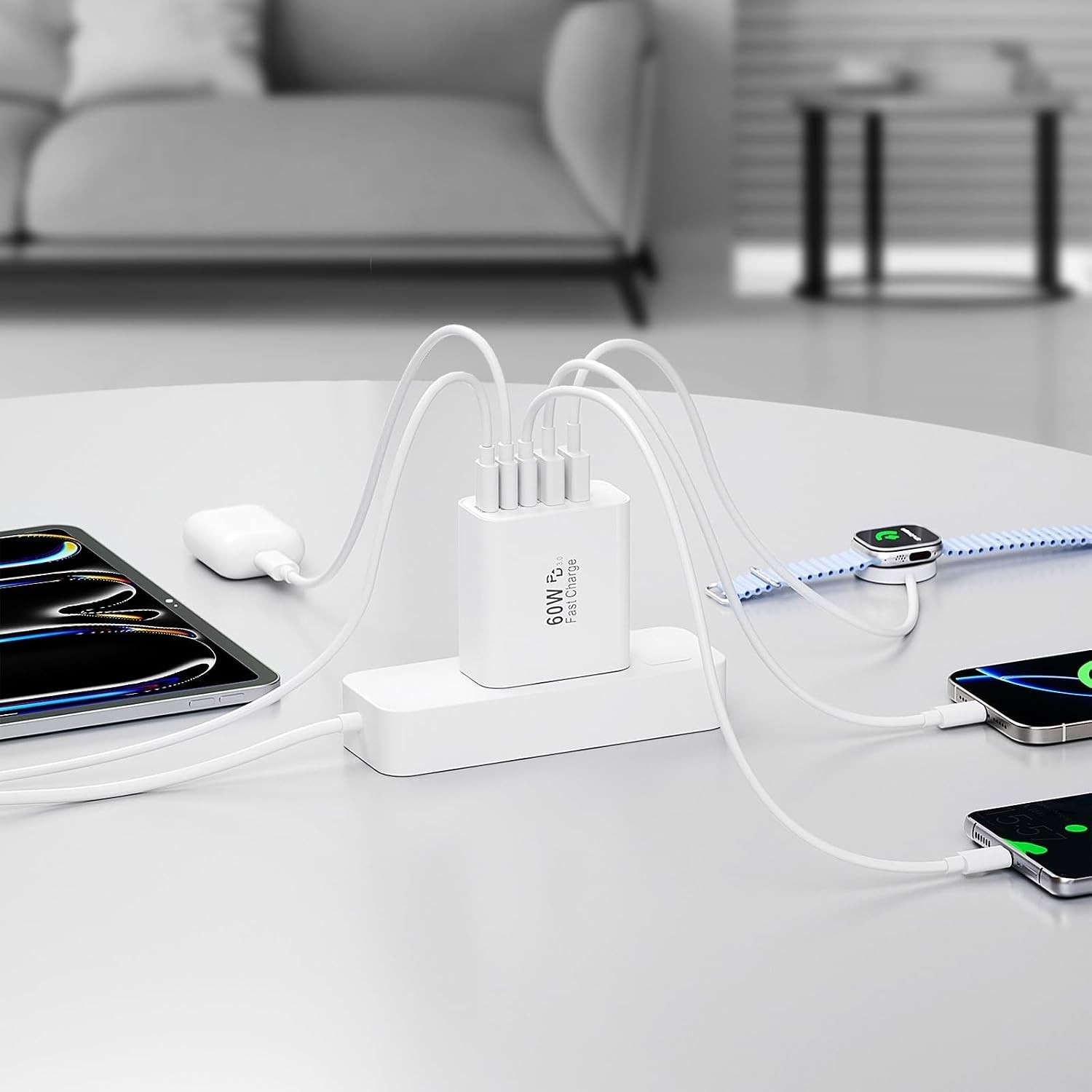 USB C Charger Block 60W 5-Port Type C Charger Fast Charging Multiple Port Plug
