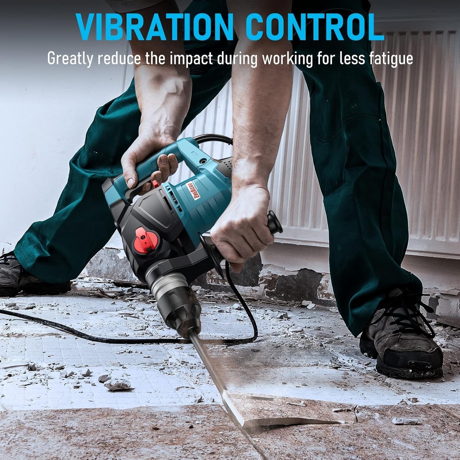 Powerful 3-in-1 Rotary Hammer Drill with Vibration Control, Accessories Included