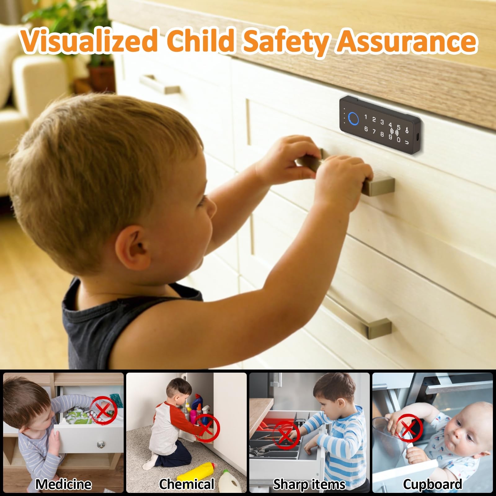 Childproof Smart Cabinet Lock with Fingerprint and Passcode, Liquor File Cupb…