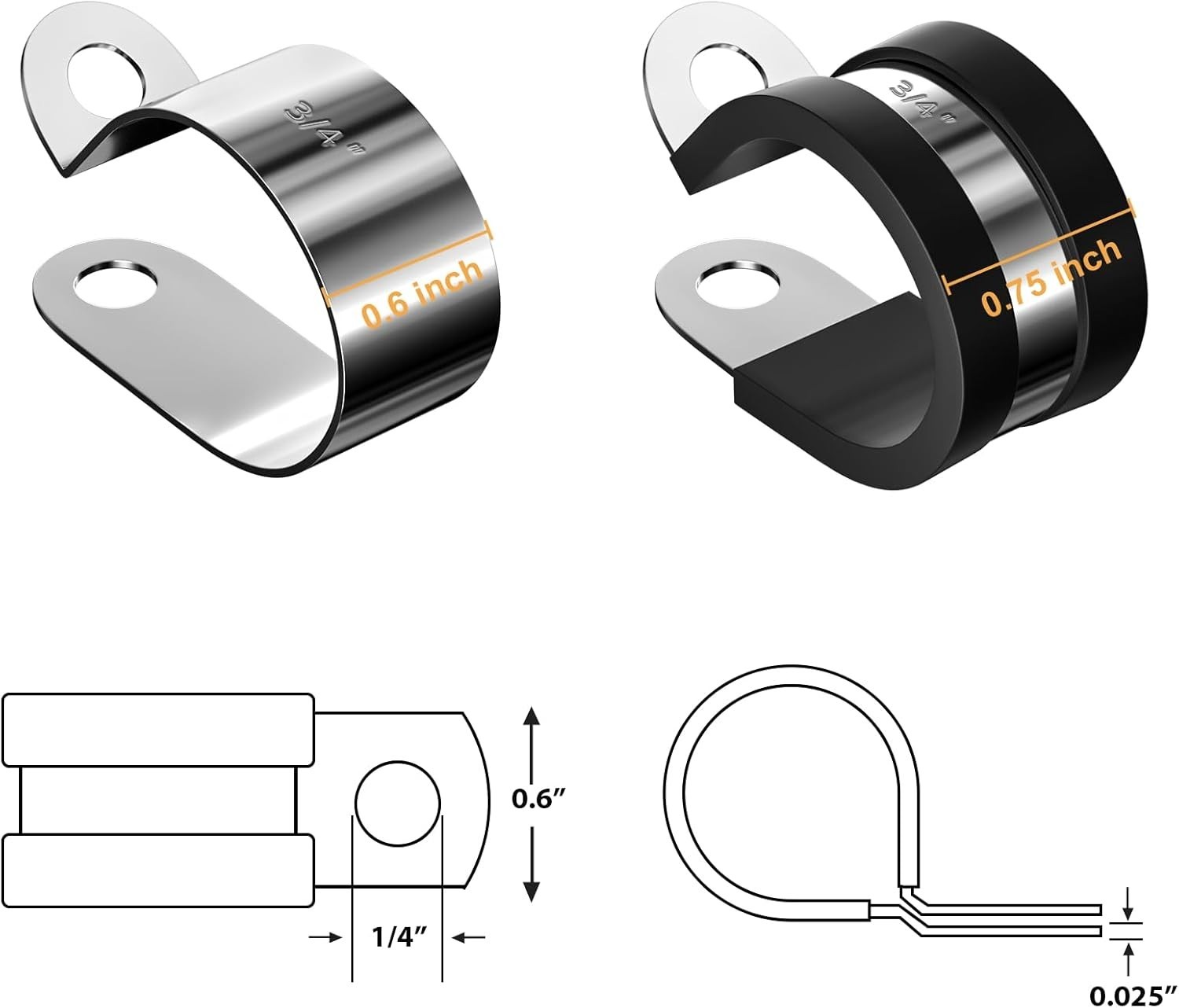 80pcs Rubber Cushion Insulated Clamp Stainless Steel Cable Clamps Assortment Kit