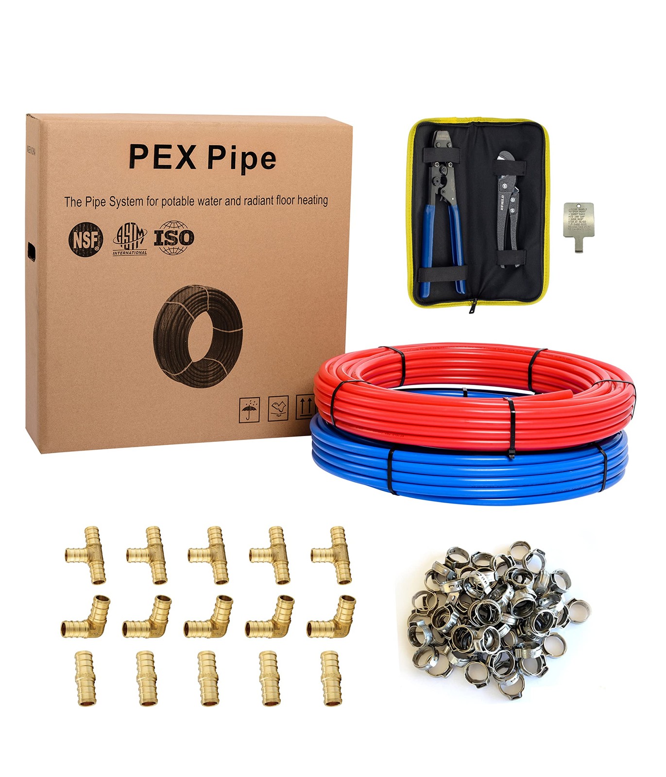 Efield 3/4-Inch 2X100 Ft Pex-B Tubing 100 Ft Red 100 Ft Blue Tools 15 Pcs 3/4
