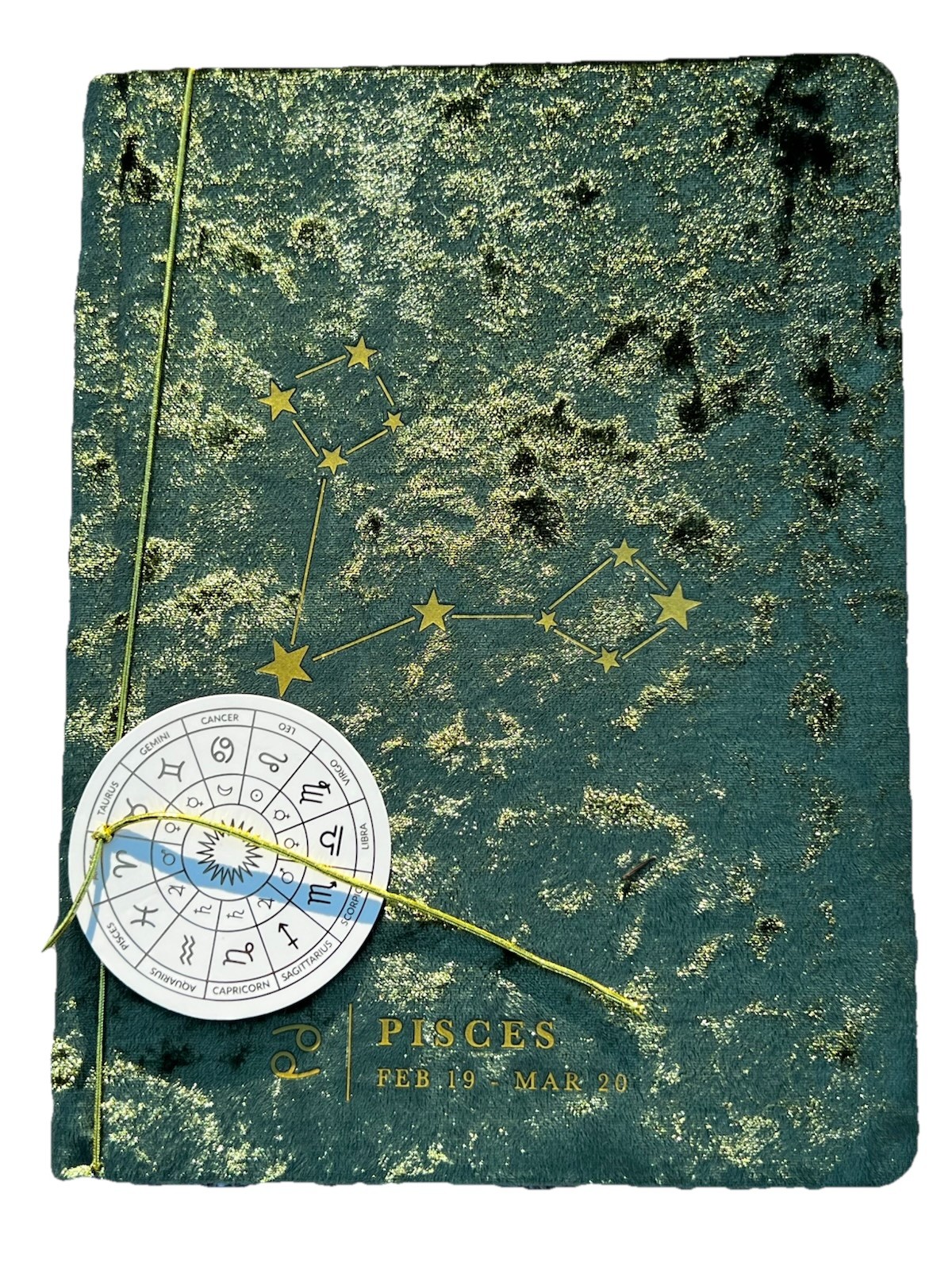 Crushed Velvet Dark Green & Gold Zodiac Pisces Journal Notebook 8”