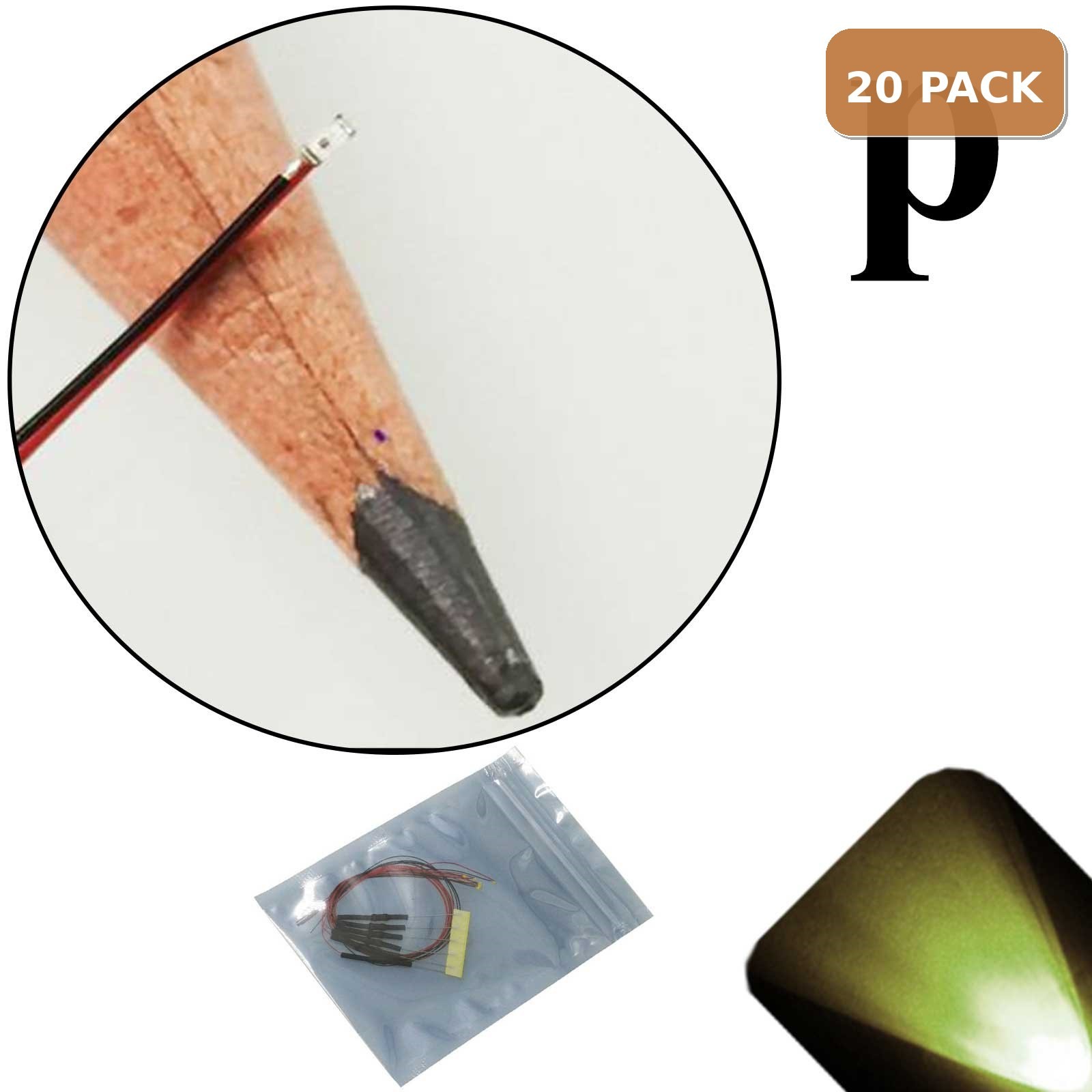 20 x 12v 0402 1005 Warm Soft White Pico SMD LED Pre-Wired Light Soldered Leads