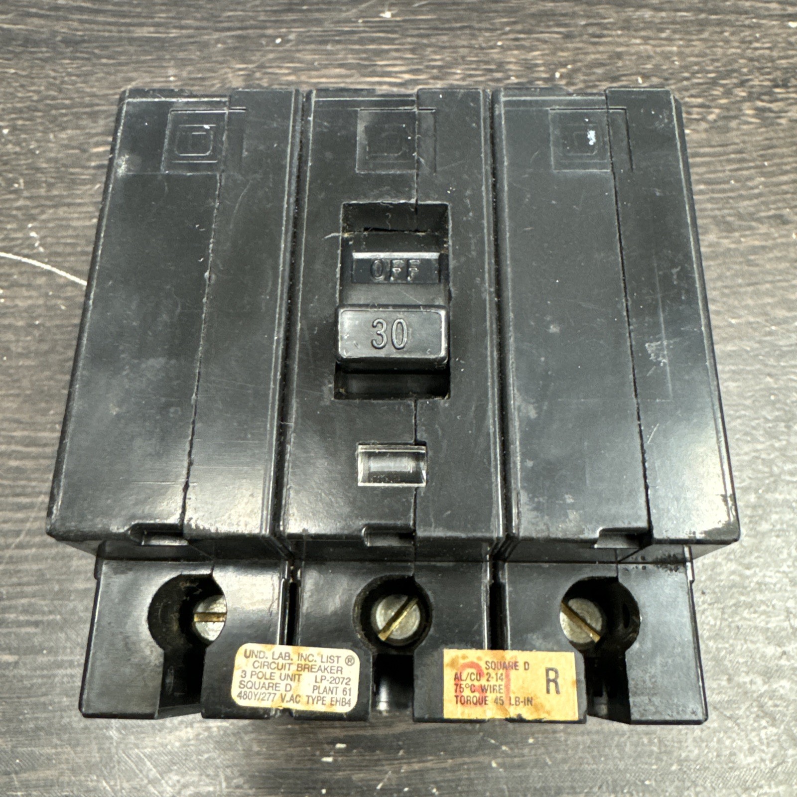 EHB34030 Square D 30 Amp 480V 3 Pole Bolt On Circuit Breaker New Surplus