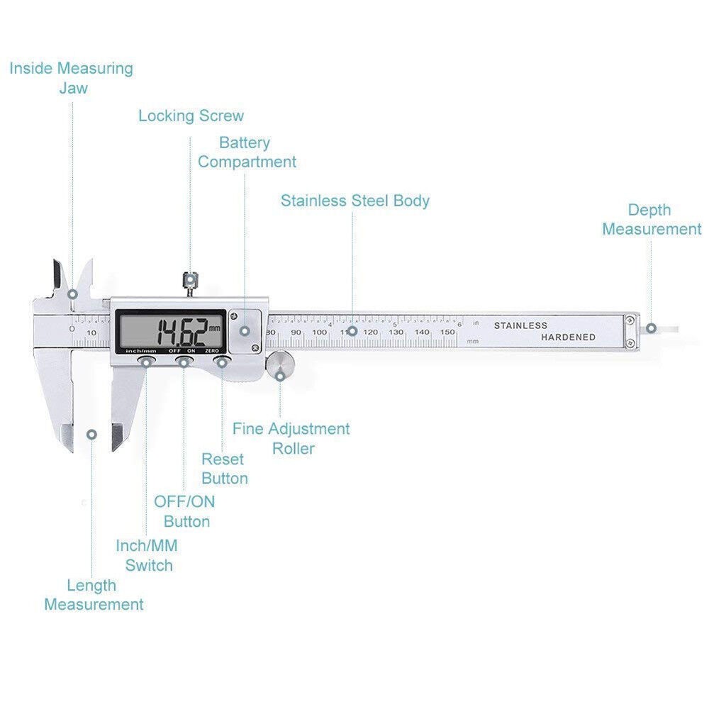 6″ 150mm Digital Caliper Electronic Micrometer LCD Measuring Tool with Fraction