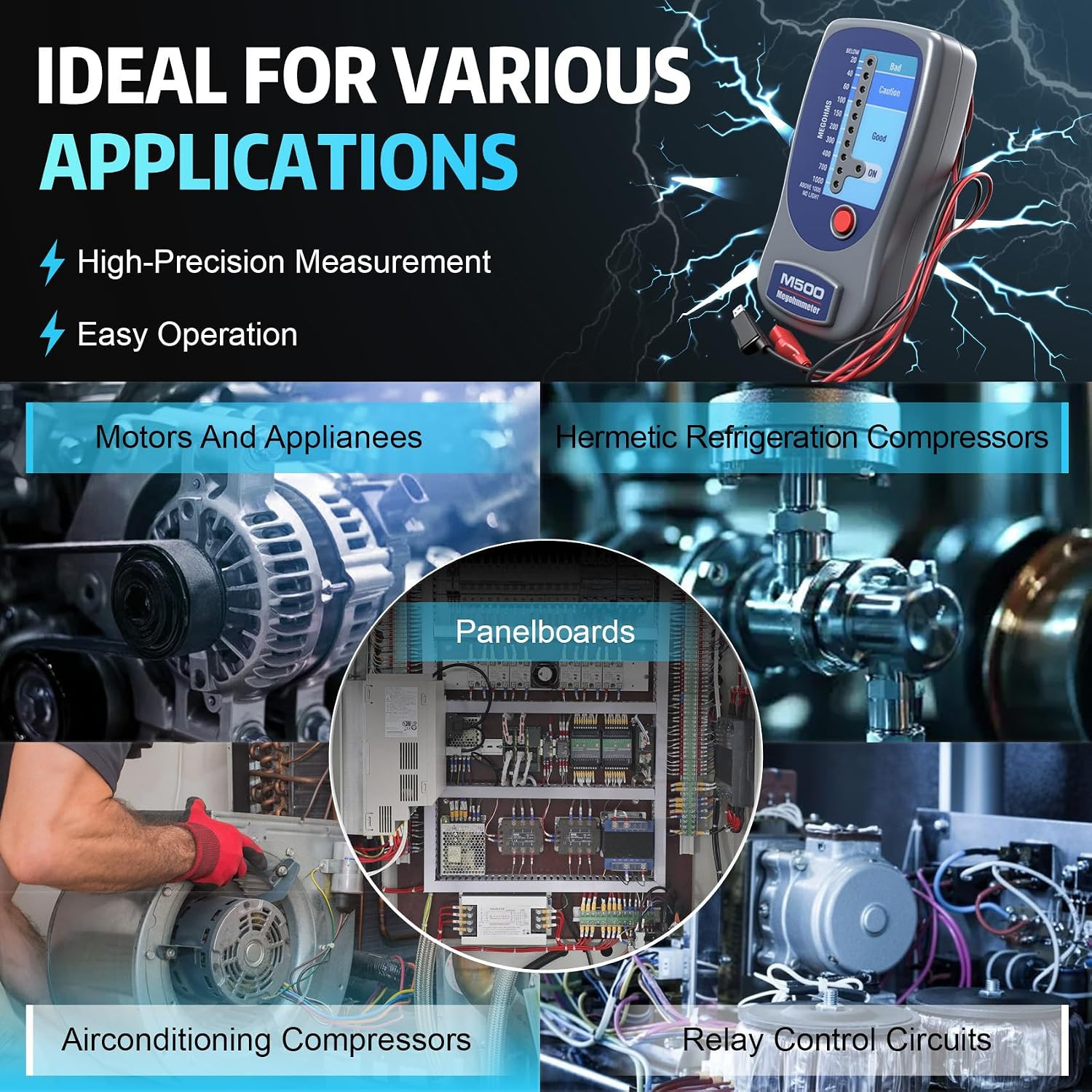 M500 Megohmmeter Compatible with Supco, 1000 Megohms for HVAC Testing | Compatib