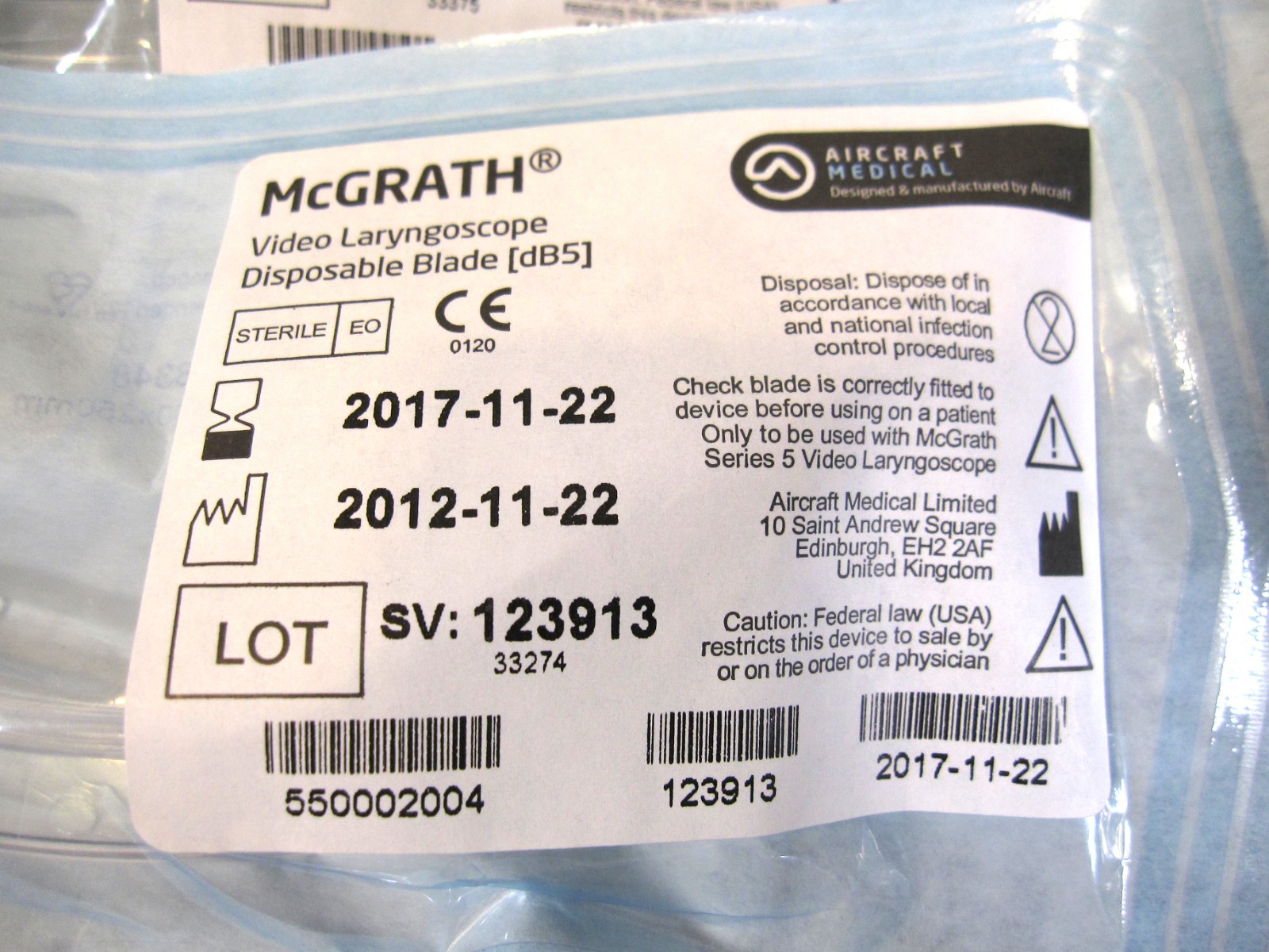 Aircraft Medical McGrath Series 5 Handheld Video w/Blades, Case 500-000-000
