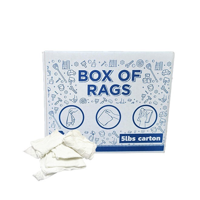 Recycled White Knit Cotton T-Shirt Rags – 5 lbs. Box for Multipurpose Cleaning