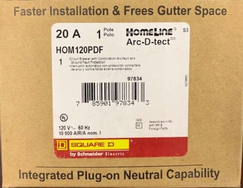 Square D Homeline HOM120PDF HOM120PDFC 1 Pole Circuit Breaker Arc Fault 20 A